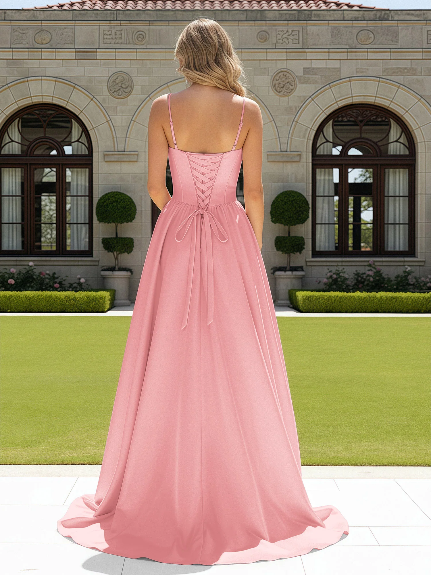 Beaded Sweetheart Corset Sweep Train Gown Flamingo - Image 2