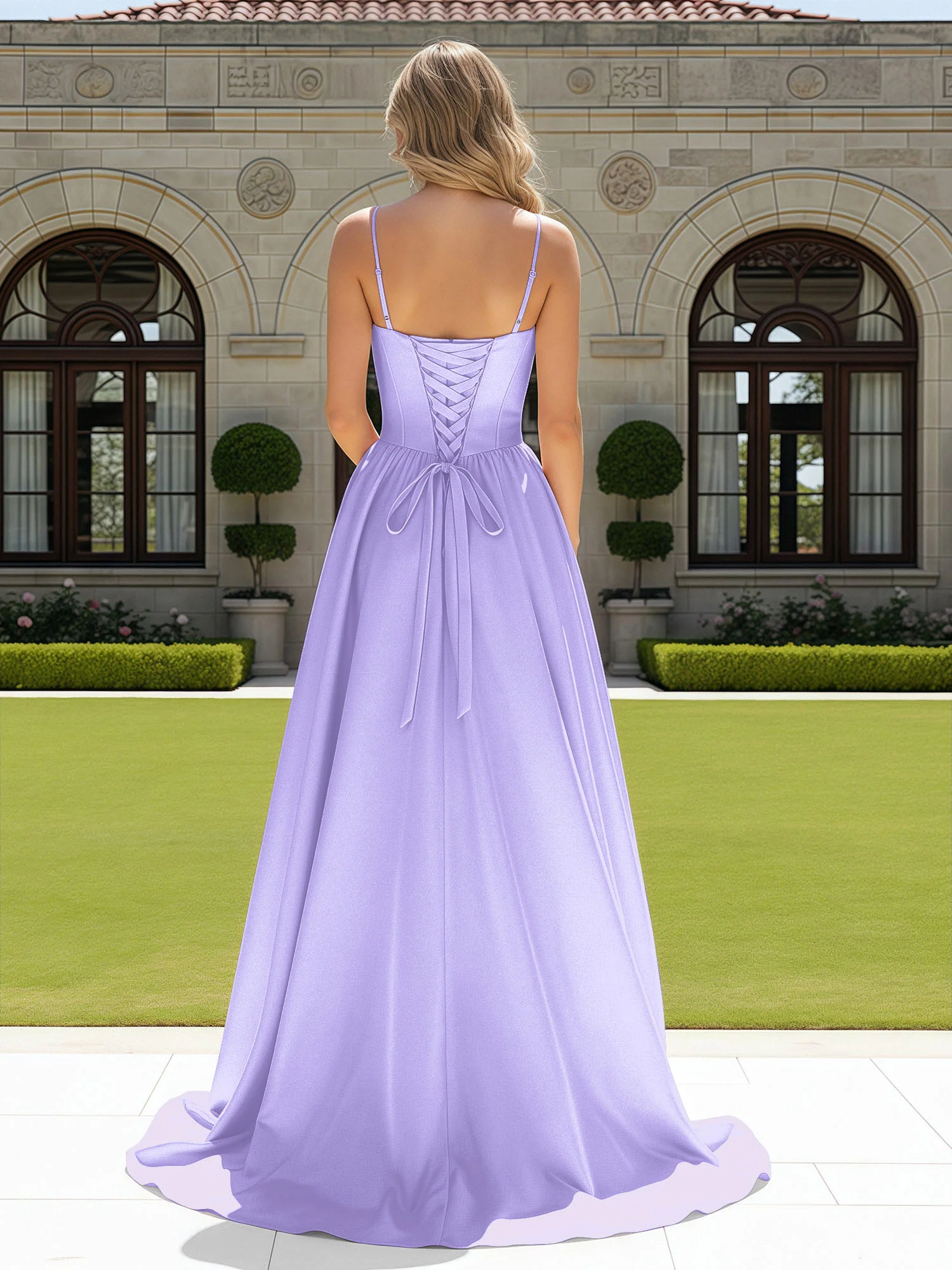 Beaded Sweetheart Corset Sweep Train Gown Lilac - Image 2