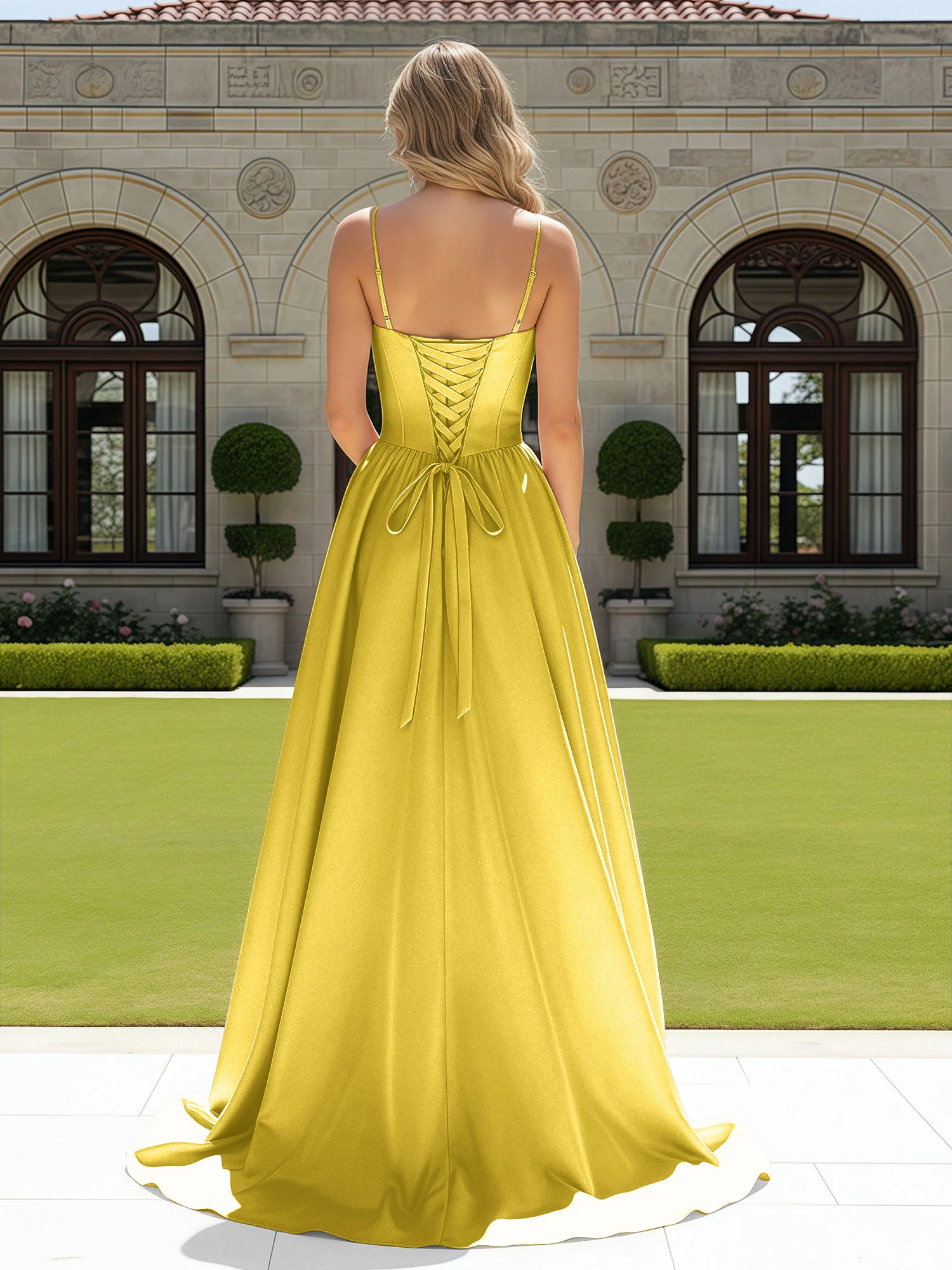 Beaded Sweetheart Corset Sweep Train Gown Marigold - Image 2