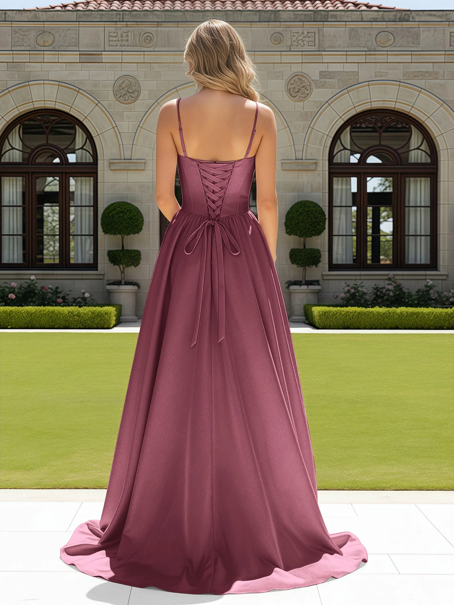 Beaded Sweetheart Corset Sweep Train Gown Mulberry - Image 2