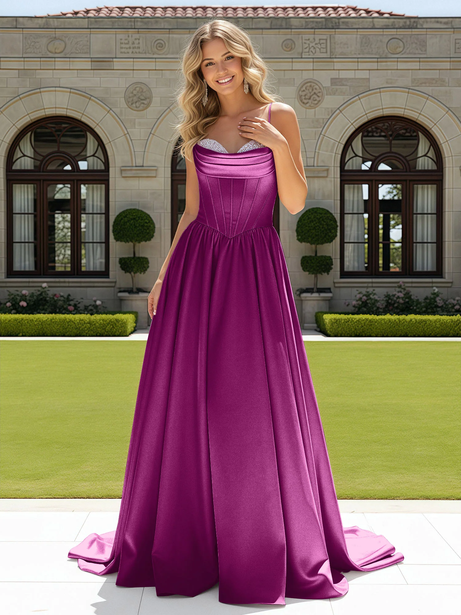 Beaded Sweetheart Corset Sweep Train Gown Orchid