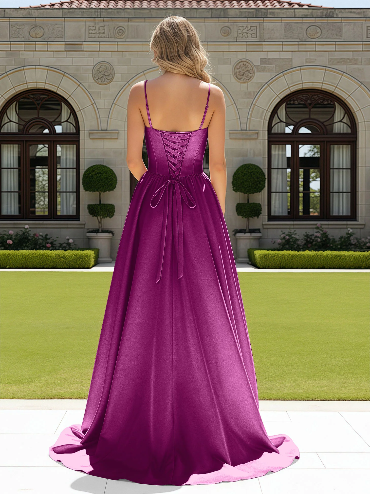 Beaded Sweetheart Corset Sweep Train Gown Orchid - Image 2
