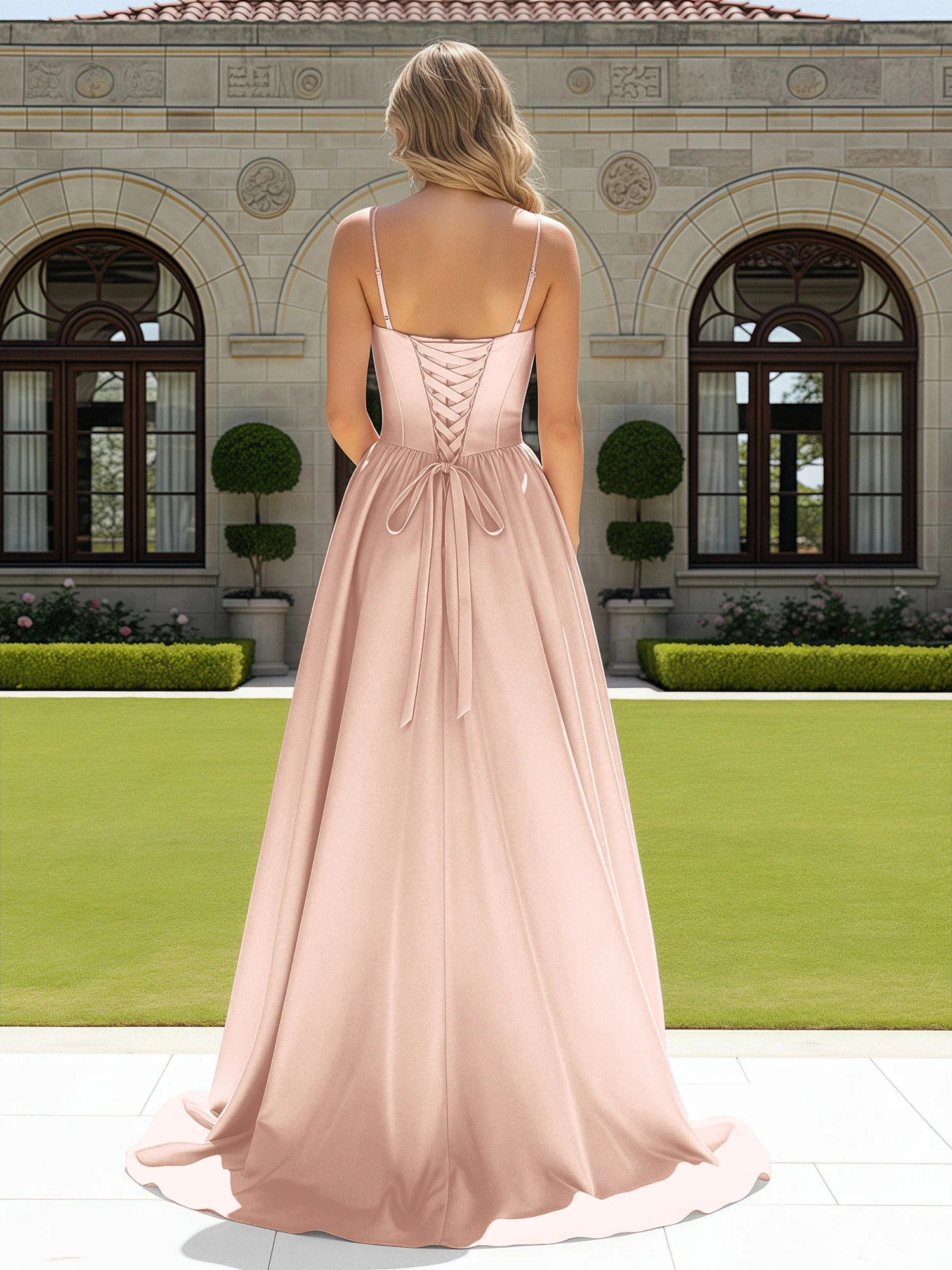 Beaded Sweetheart Corset Sweep Train Gown Pearl Pink - Image 2