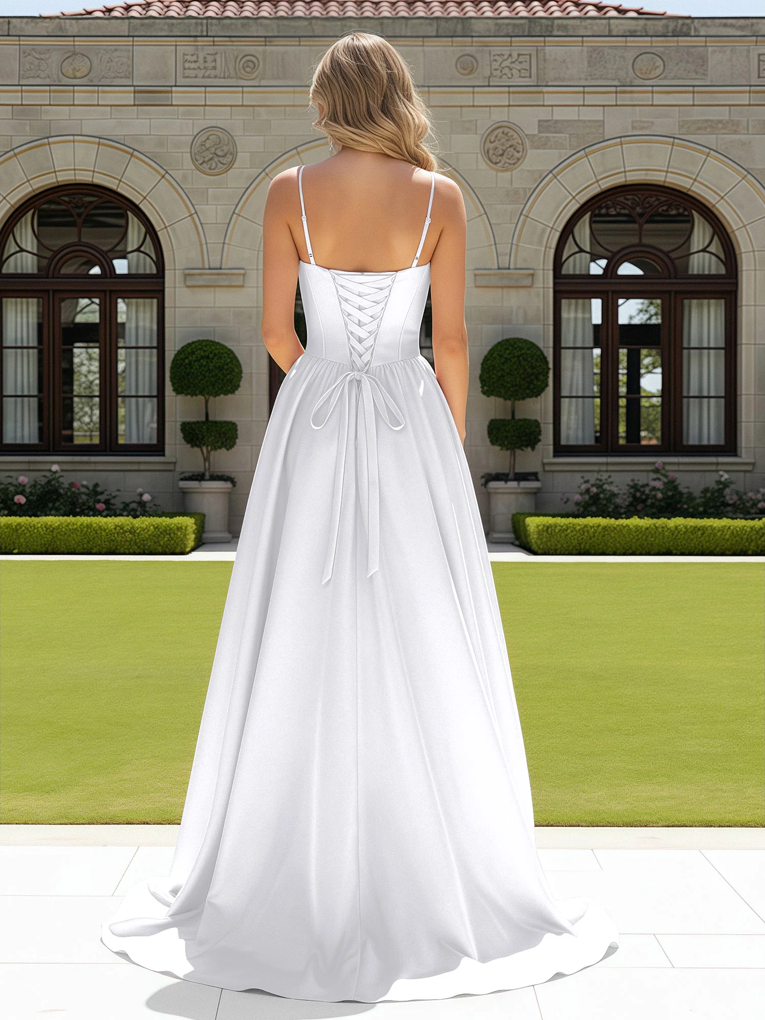 Beaded Sweetheart Corset Sweep Train Gown White - Image 2