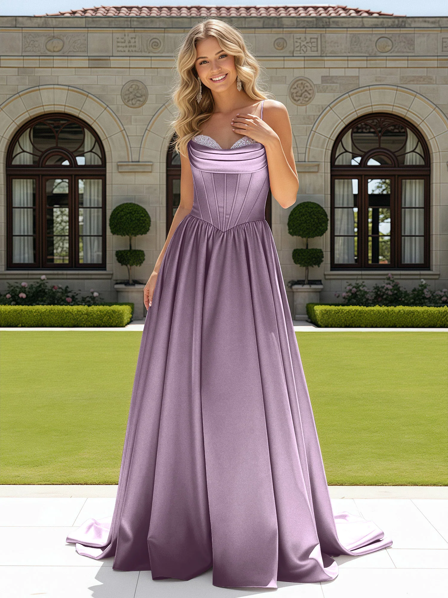 Beaded Sweetheart Corset Sweep Train Gown Wisteria
