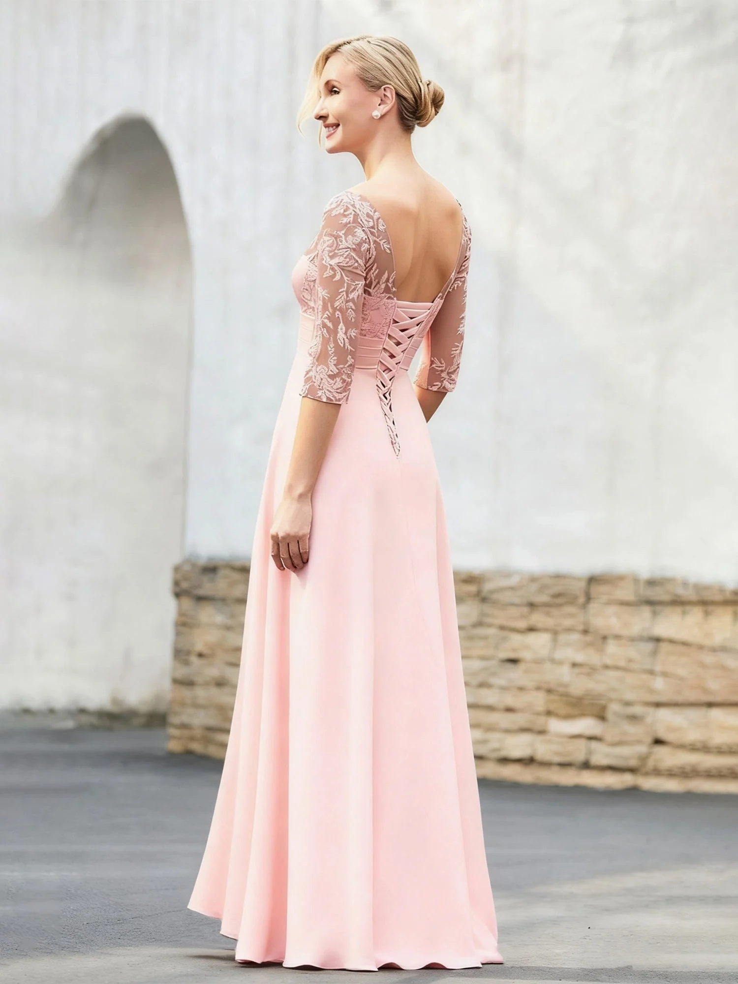 V-neck Appliqued Chiffon A-Line Asymmetrical Dress Moss - Image 2