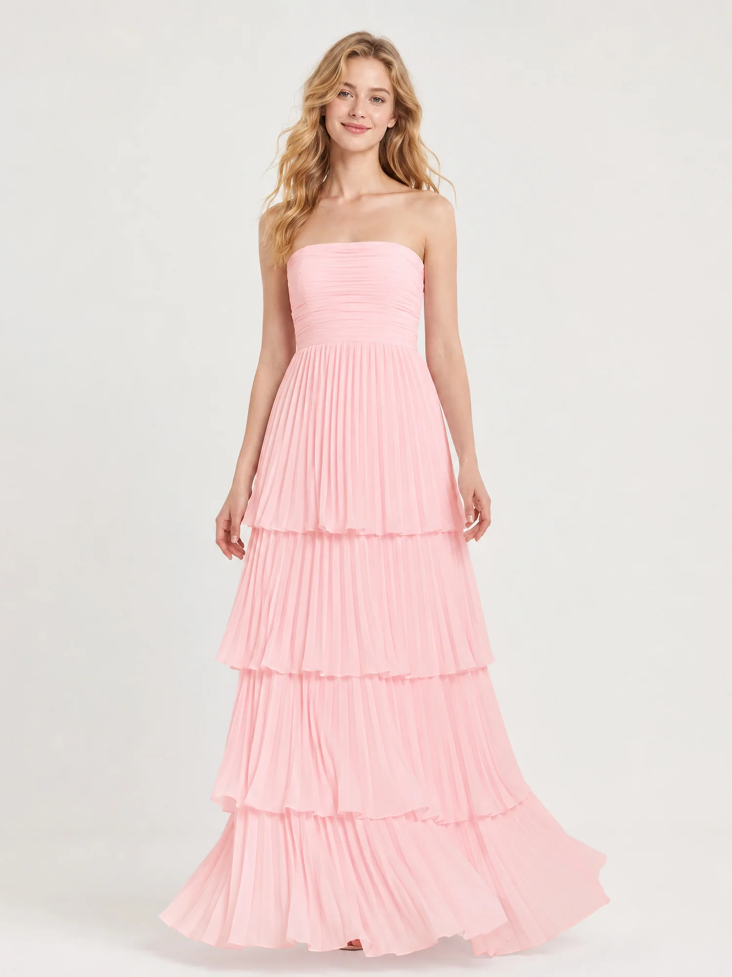 Strapless Bodice Maxi Dress with Accordion Pleats Blushing Pink