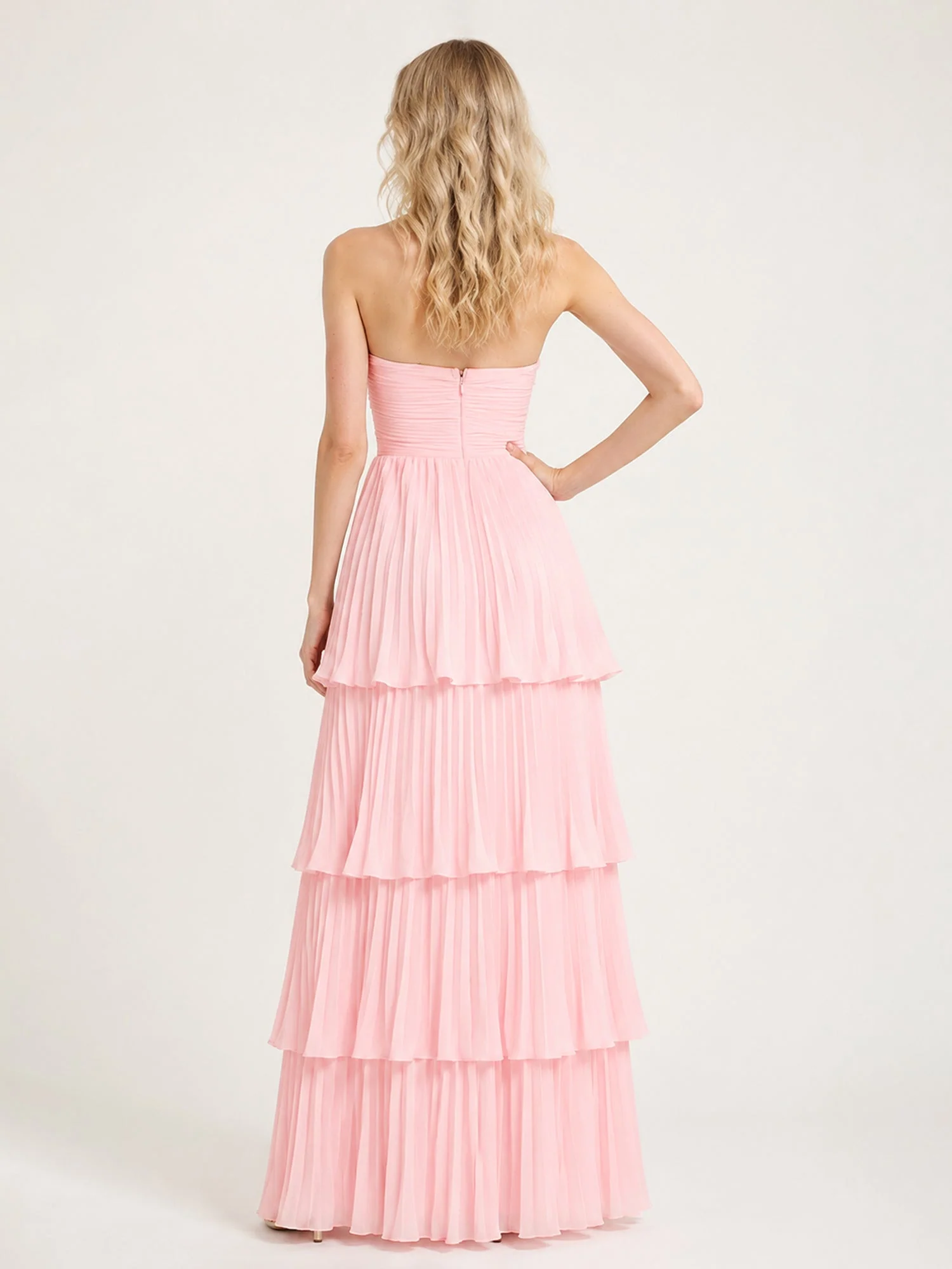 Strapless Bodice Maxi Dress with Accordion Pleats Sage - Image 2