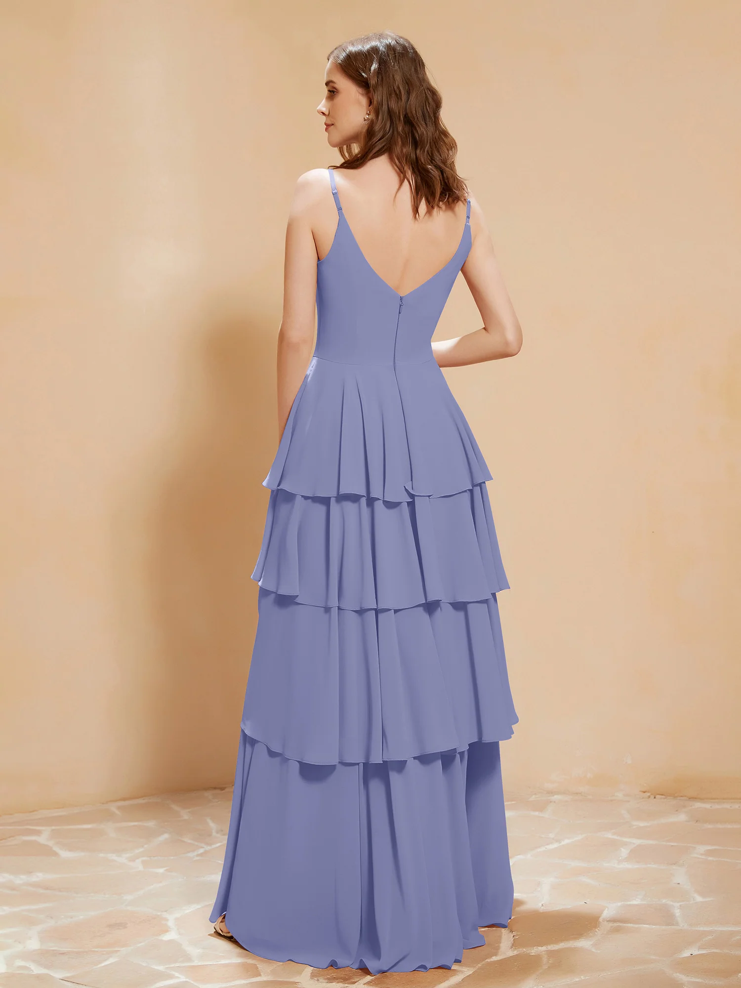 Boho V-neck Floor-length Dress Flowy Ruffles Periwinkle Plus Size - Image 2