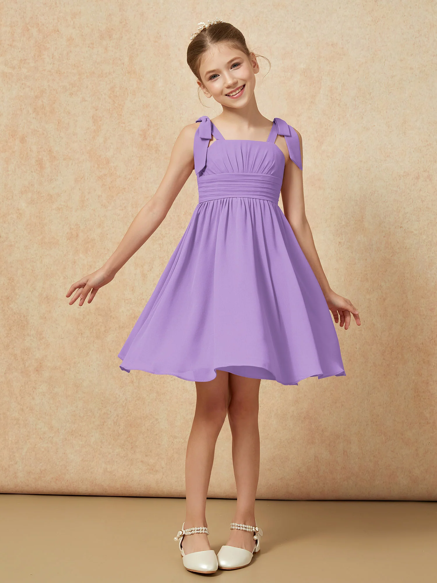 Bowknot Straps Knee-length Junior Bridesmaid Dresses Tahiti