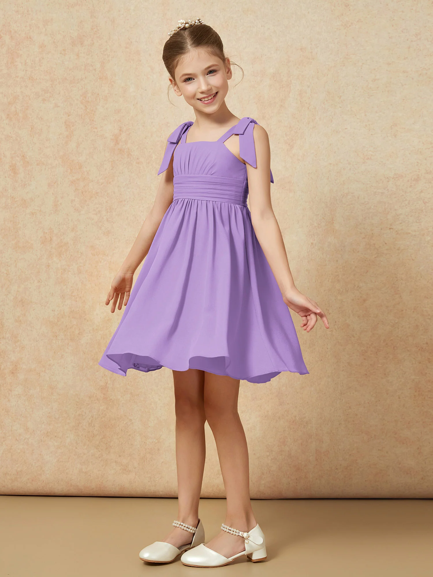 Bowknot Straps Knee-length Junior Bridesmaid Dresses Tahiti - Image 3
