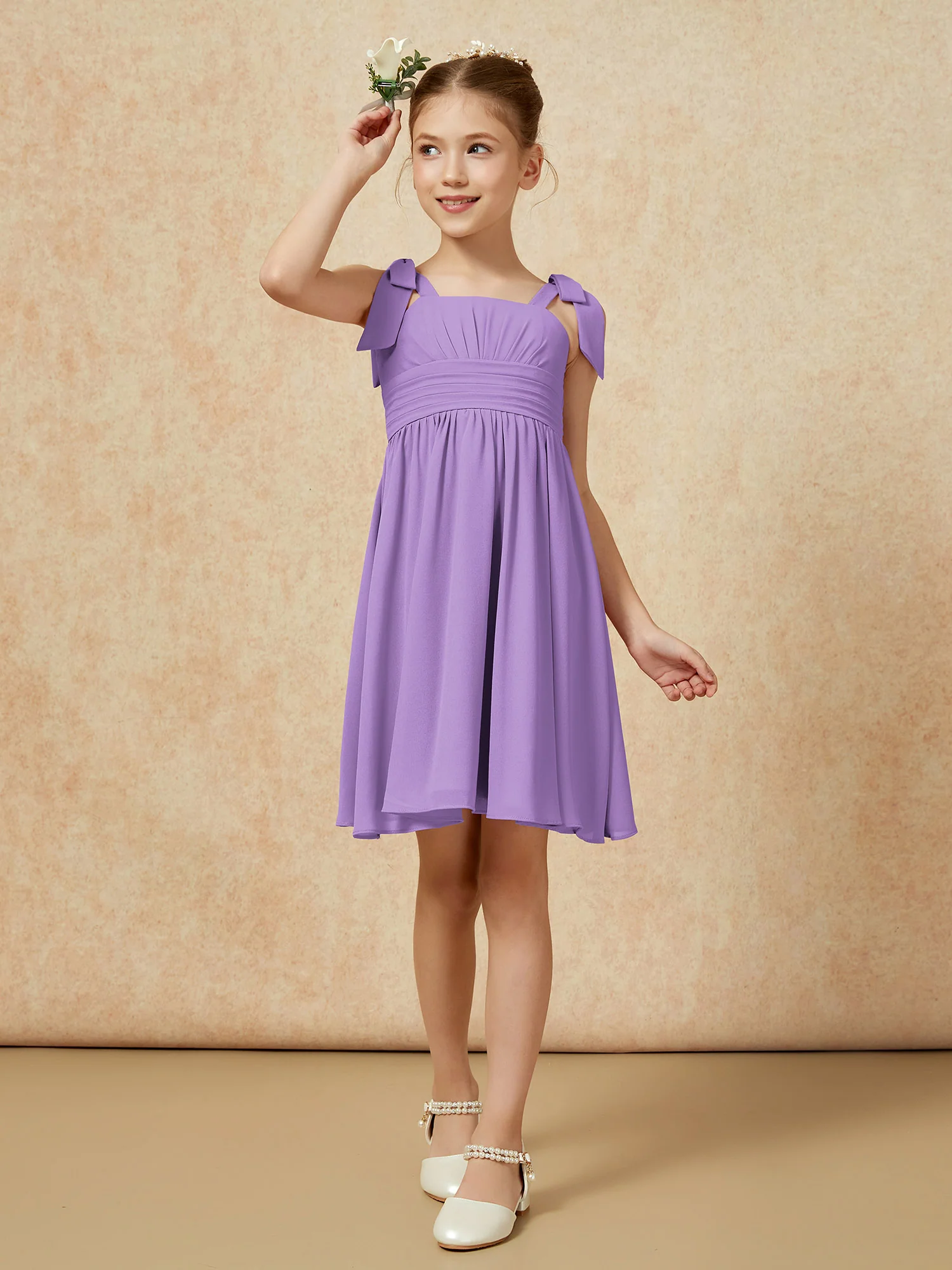 Bowknot Straps Knee-length Junior Bridesmaid Dresses Tahiti - Image 4