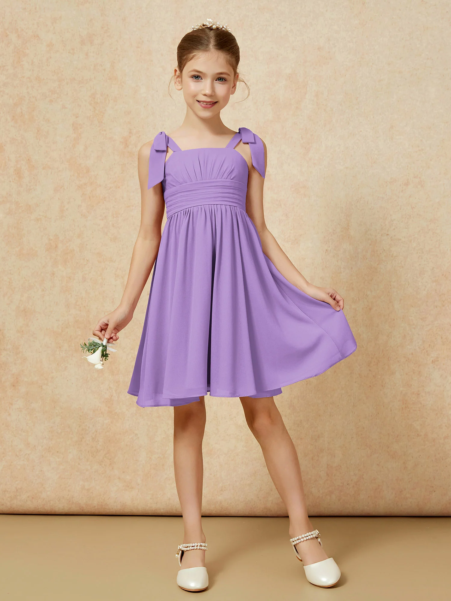 Bowknot Straps Knee-length Junior Bridesmaid Dresses Tahiti - Image 5