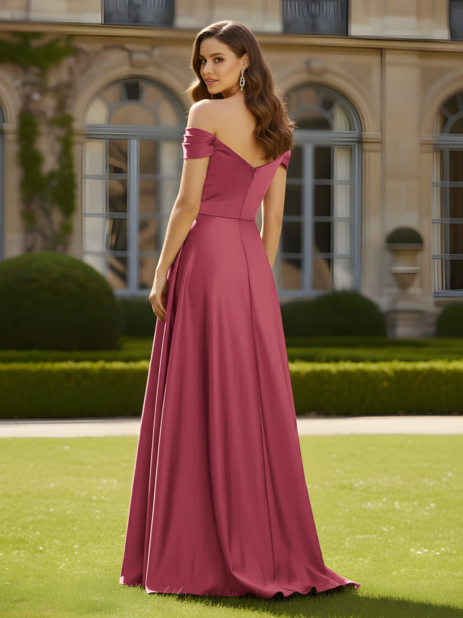 High Slit A-Line Dress with Crossover Bodice Cinnamon Rose - Image 2
