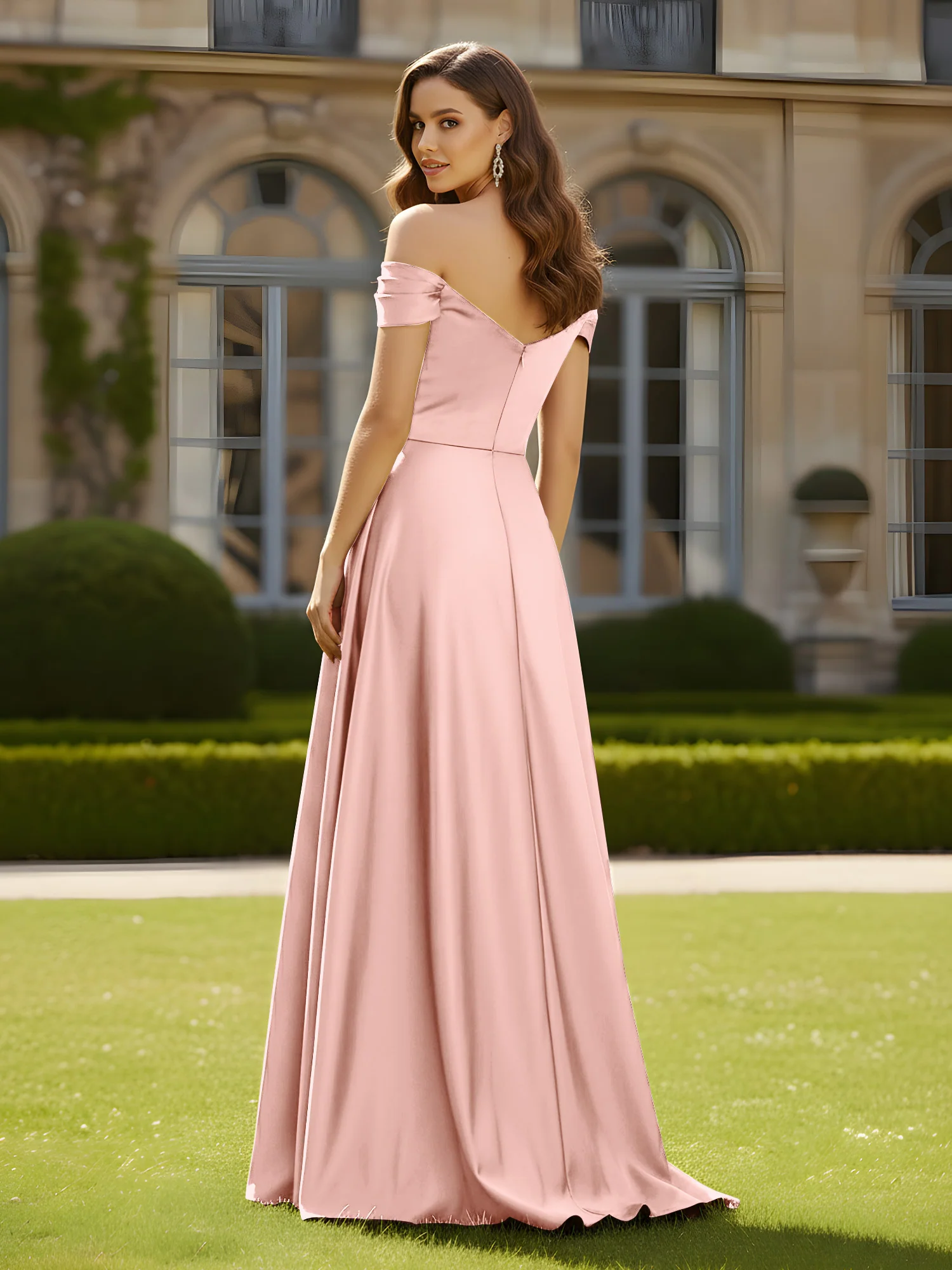 High Slit A-Line Dress with Crossover Bodice Dusty Rose - Image 2