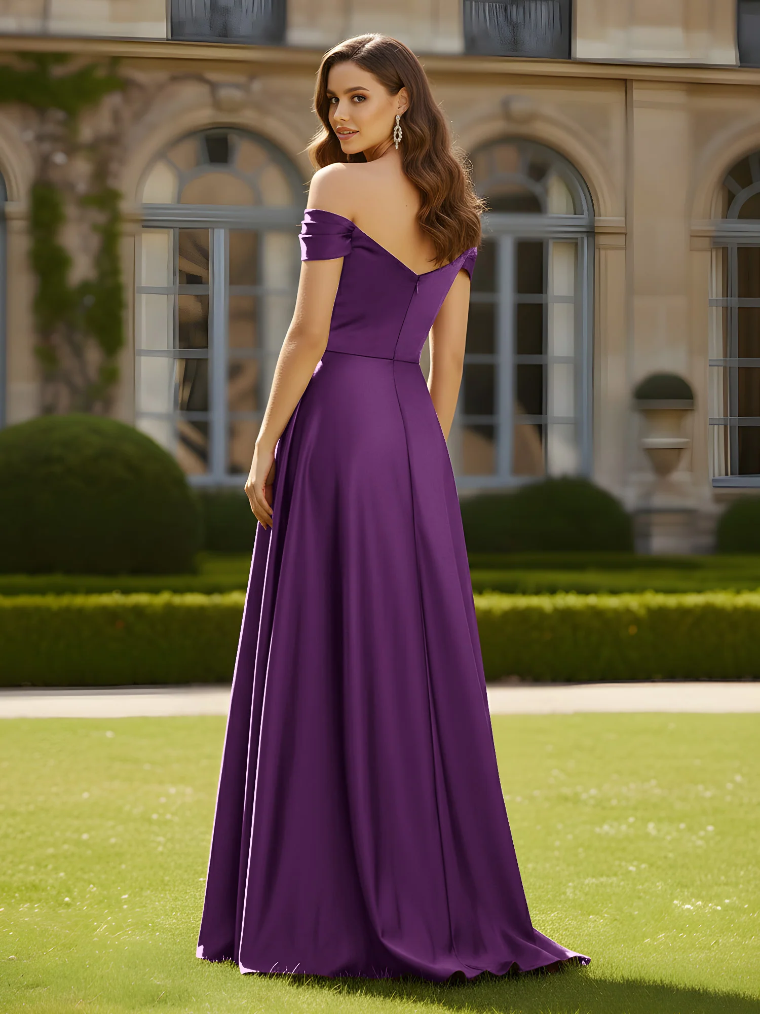 High Slit A-Line Dress with Crossover Bodice Grape - Image 2