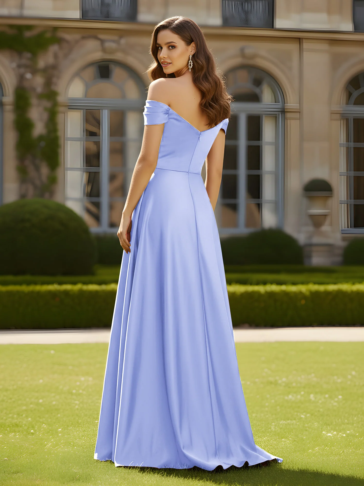 High Slit A-Line Dress with Crossover Bodice Lavender - Image 2