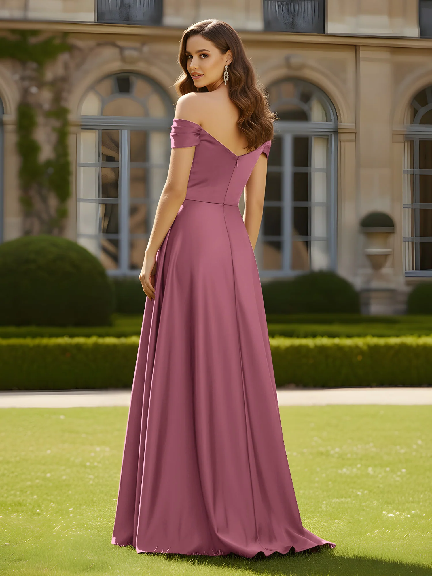 High Slit A-Line Dress with Crossover Bodice Mulberry - Image 2