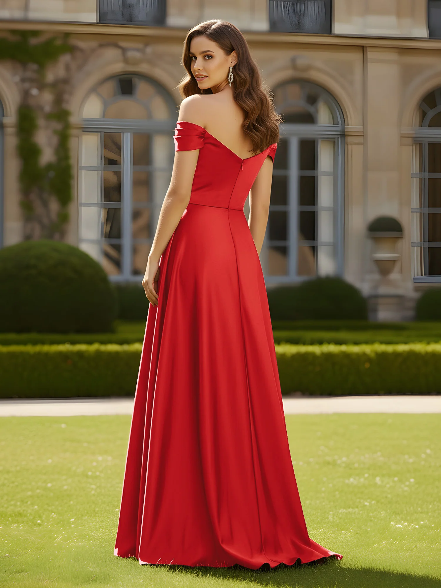 High Slit A-Line Dress with Crossover Bodice Red - Image 2