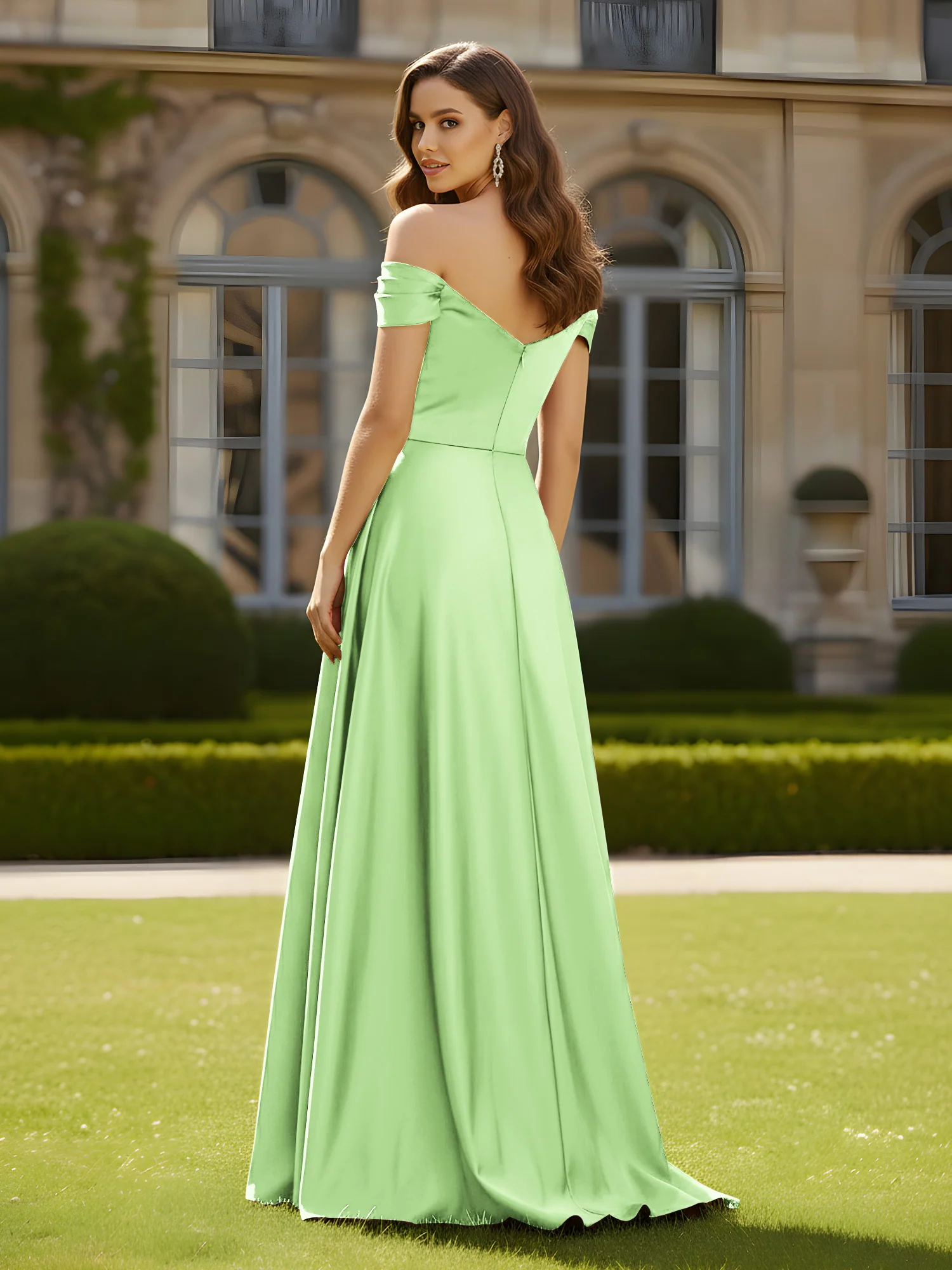 High Slit A-Line Dress with Crossover Bodice Sage - Image 2