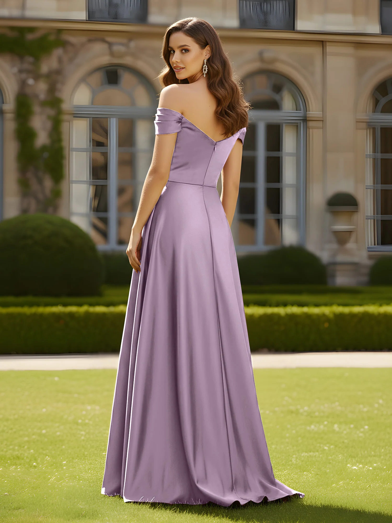 High Slit A-Line Dress with Crossover Bodice Wisteria - Image 2