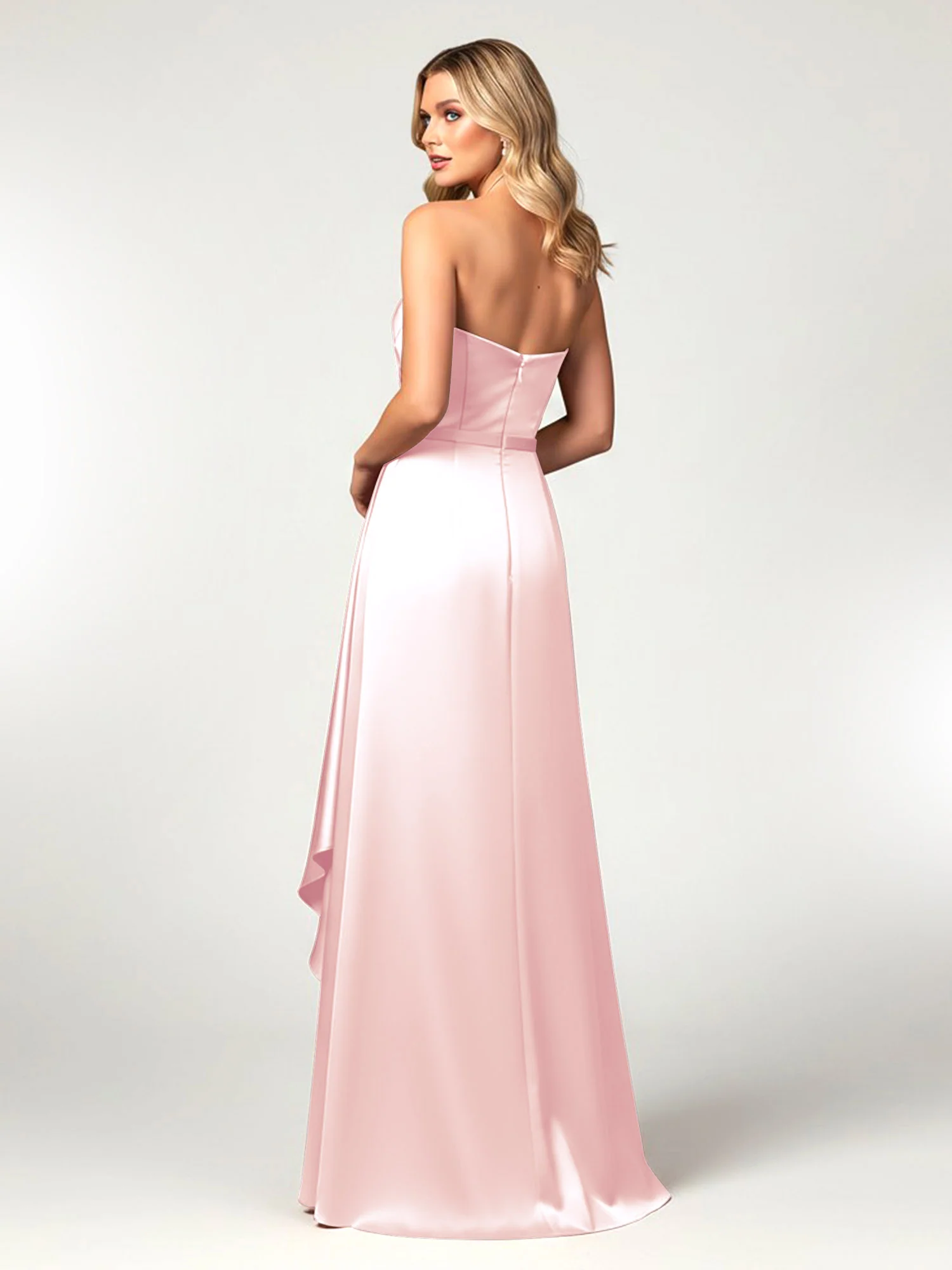 Strapless Sweetheart Neck Wrap Satin Gown Blushing Pink - Image 2
