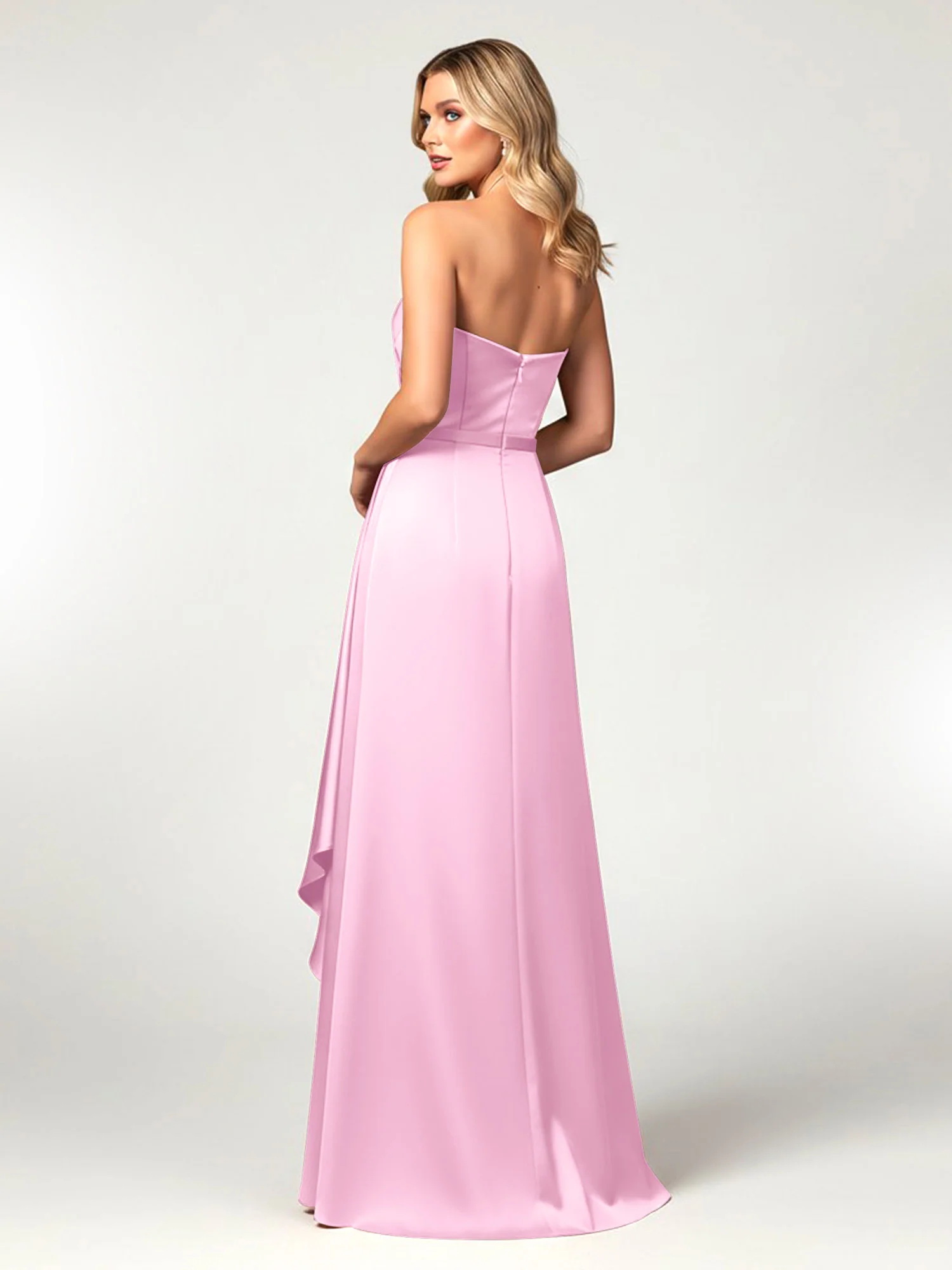 Strapless Sweetheart Neck Wrap Satin Gown Candy Pink - Image 2