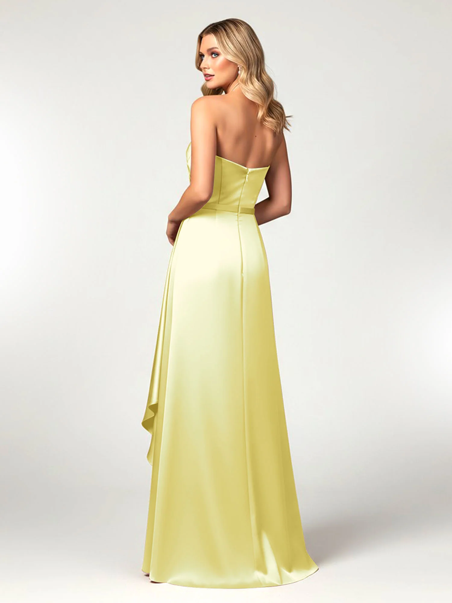 Strapless Sweetheart Neck Wrap Satin Gown Daffodil - Image 2