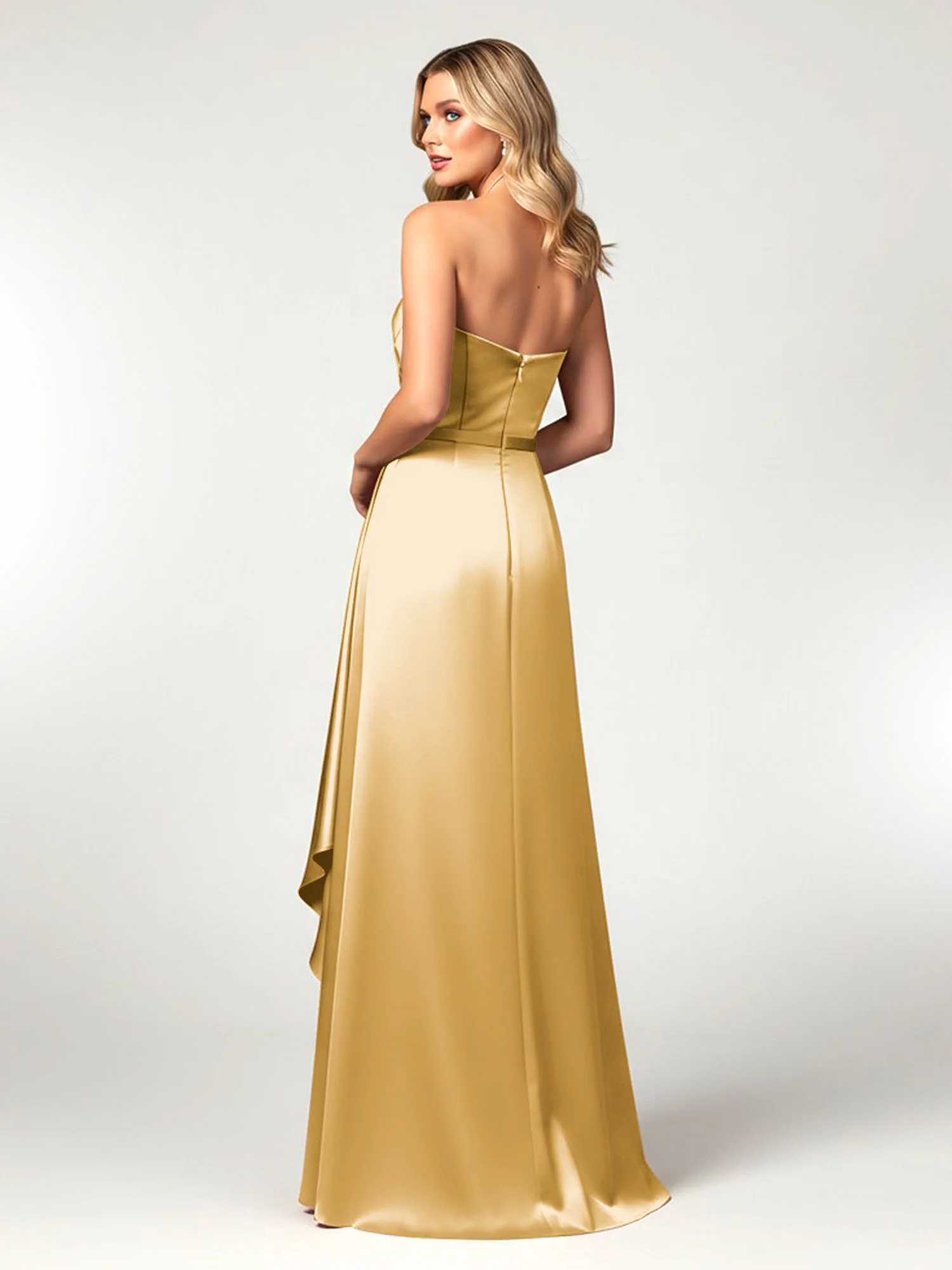 Strapless Sweetheart Neck Wrap Satin Gown Gold - Image 2