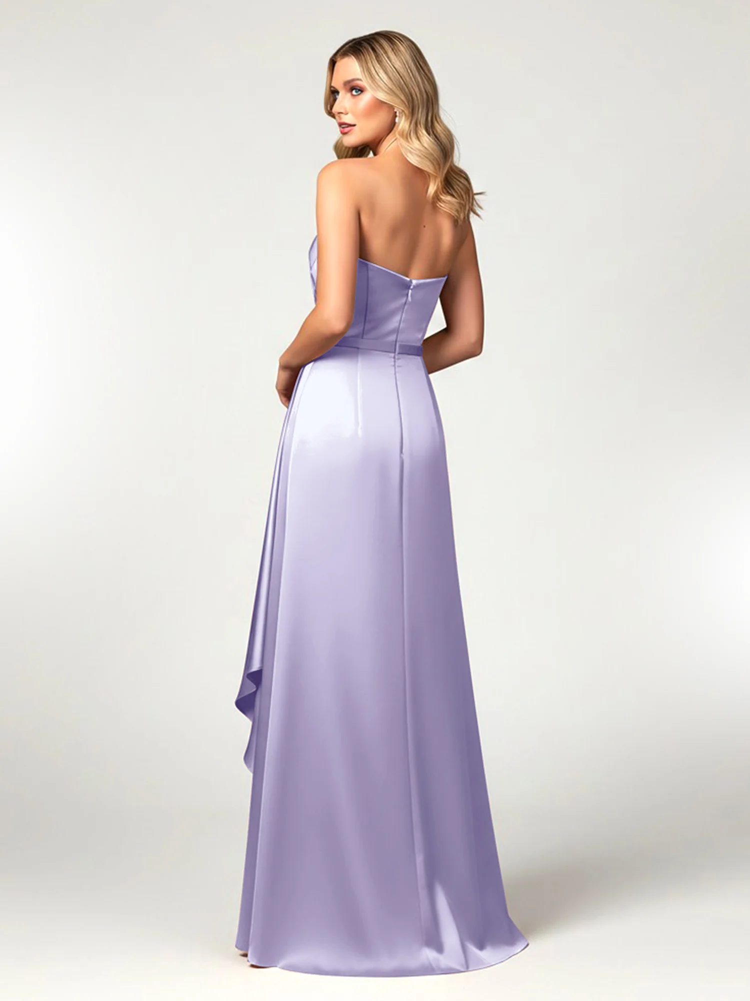 Strapless Sweetheart Neck Wrap Satin Gown Lavender - Image 2