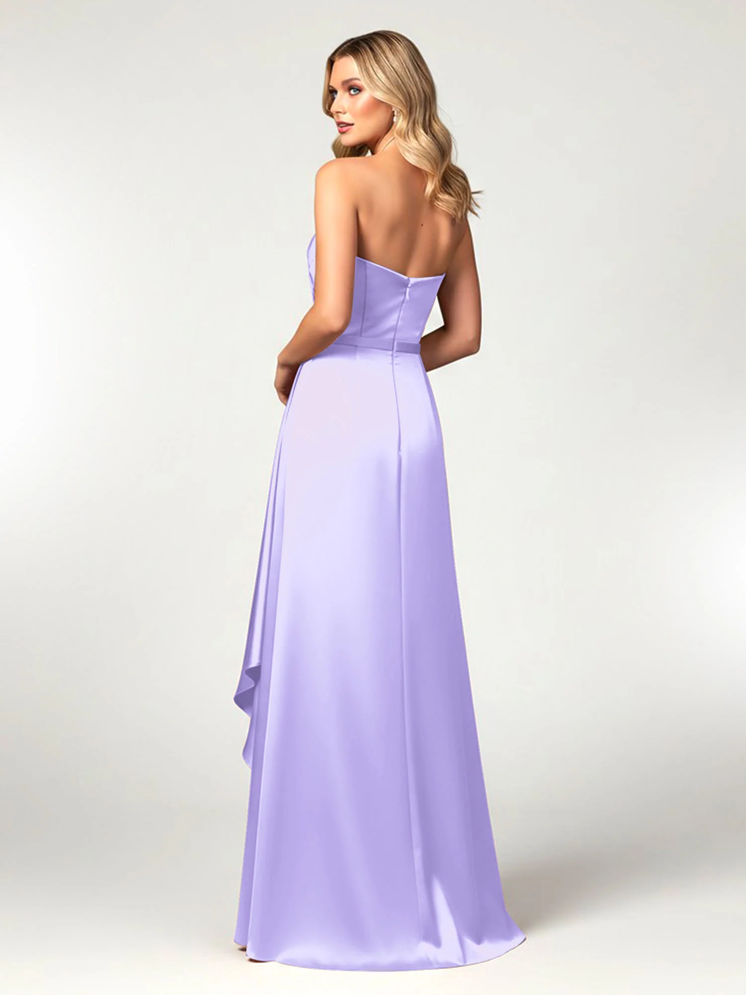 Strapless Sweetheart Neck Wrap Satin Gown Lilac - Image 2