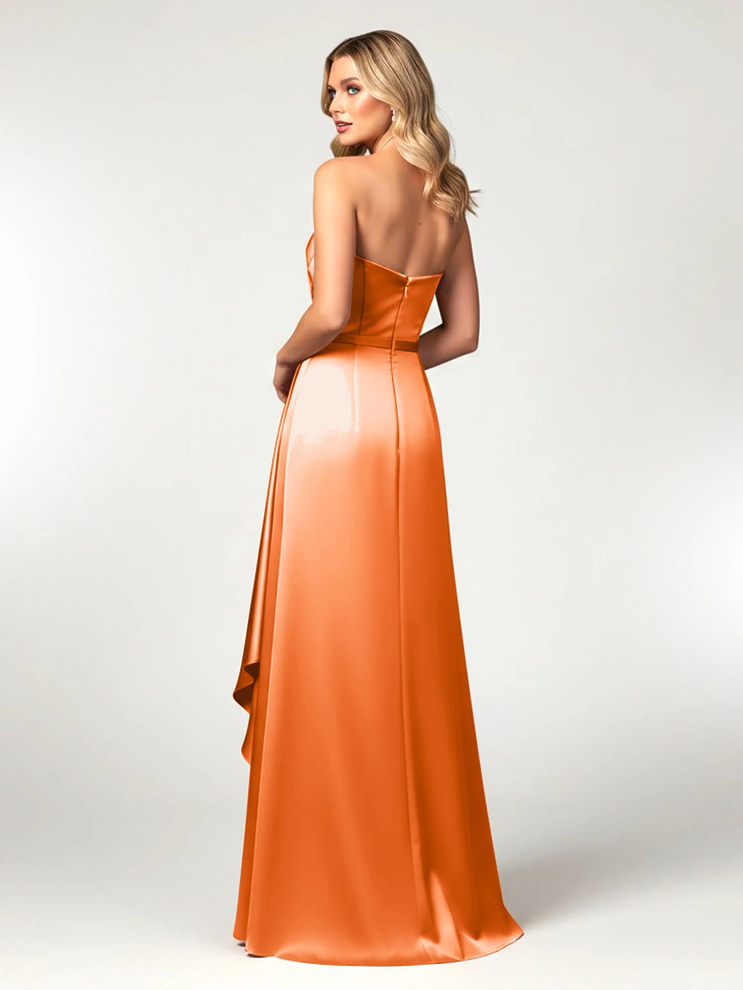 Strapless Sweetheart Neck Wrap Satin Gown Orange - Image 2