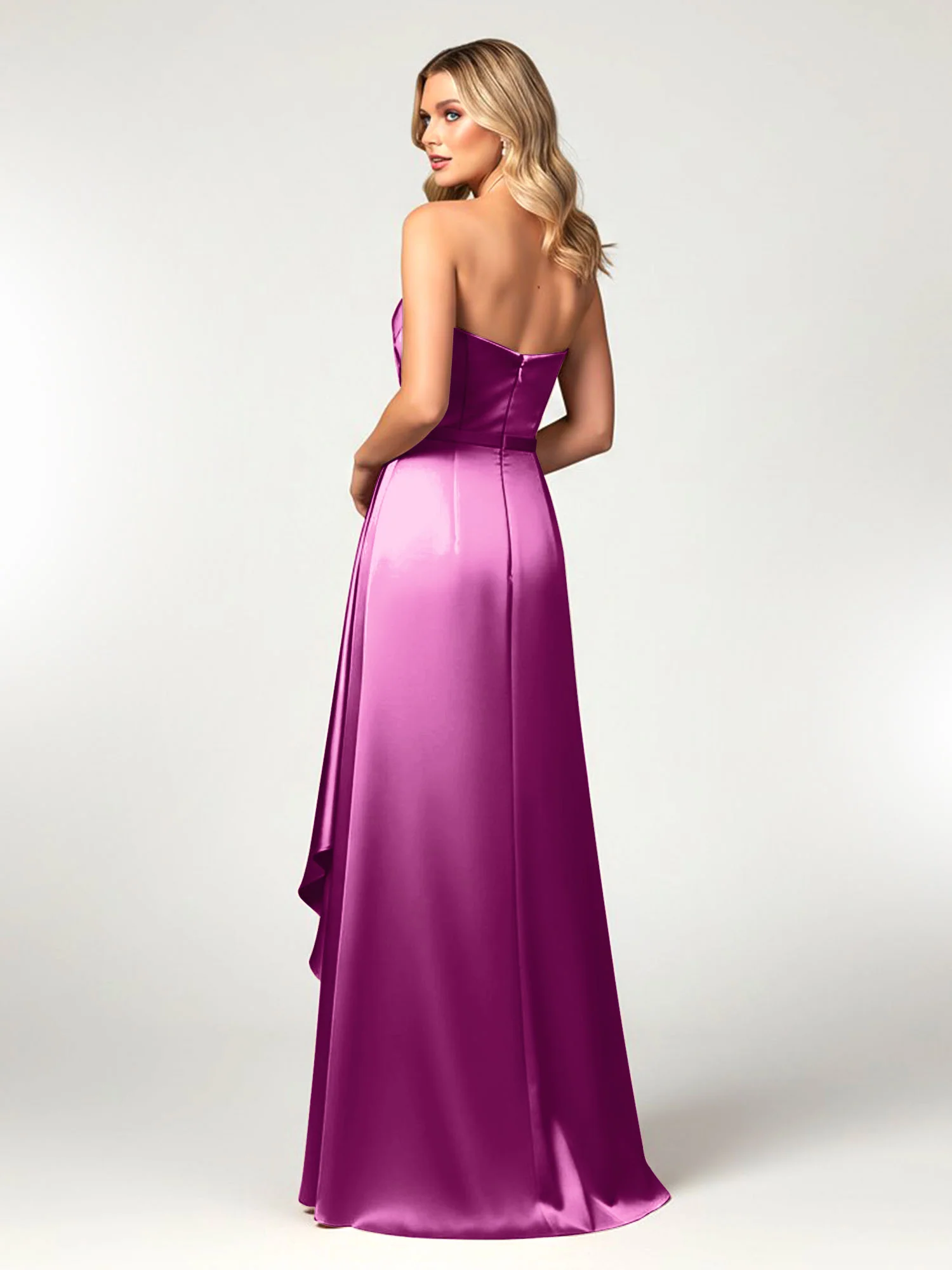 Strapless Sweetheart Neck Wrap Satin Gown Orchid - Image 2
