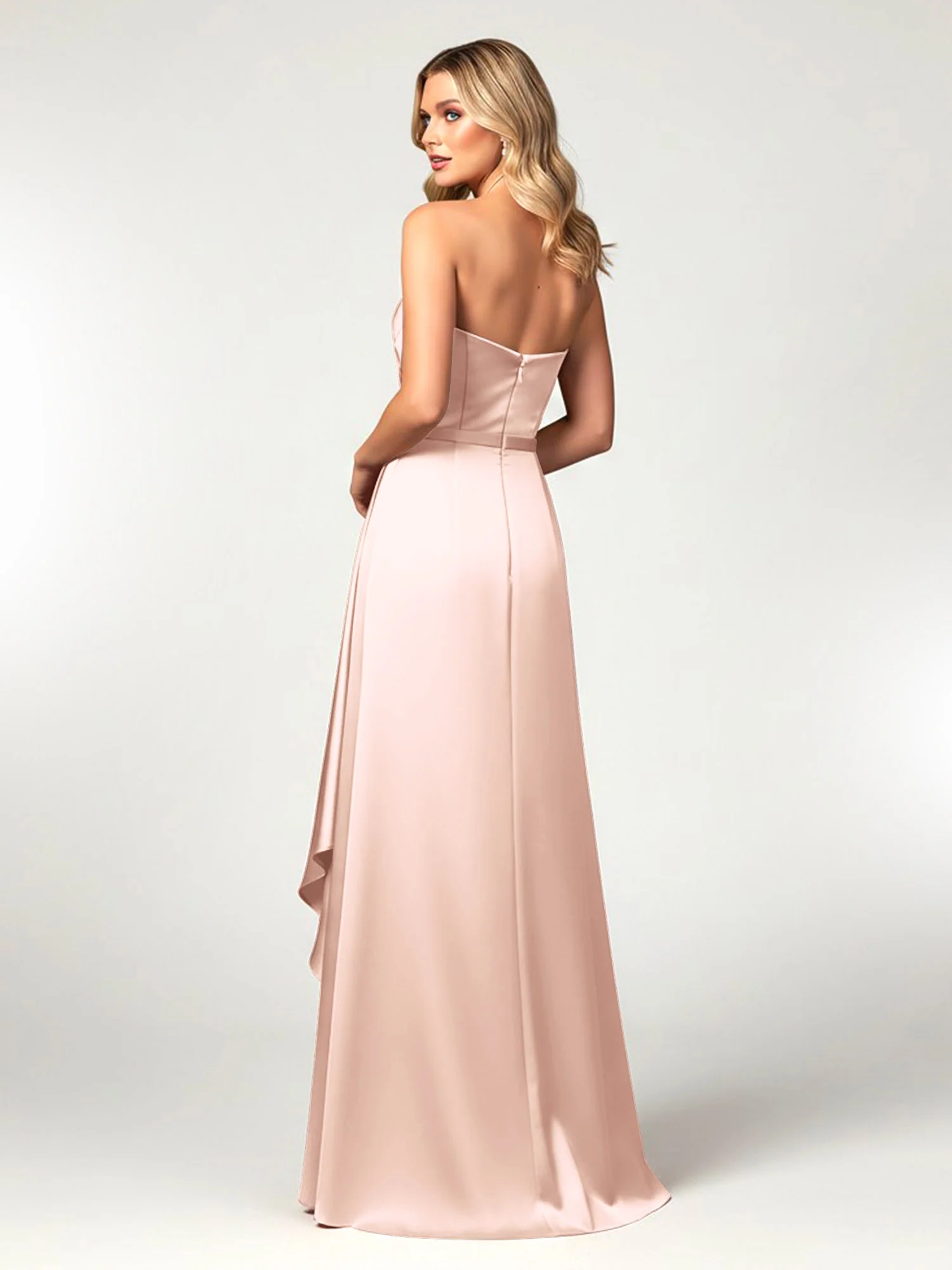 Strapless Sweetheart Neck Wrap Satin Gown Pearl Pink - Image 2