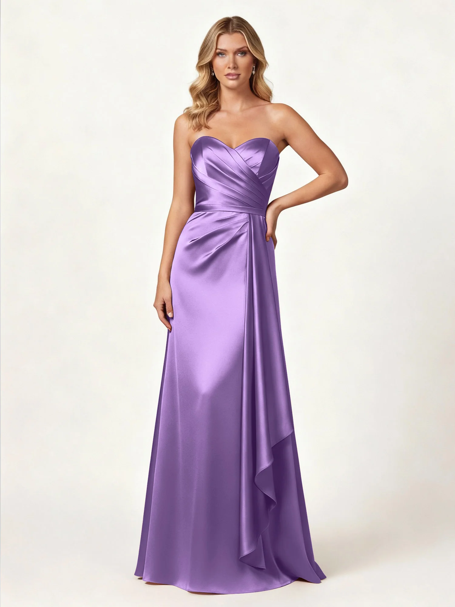 Strapless Sweetheart Neck Wrap Satin Gown Tahiti