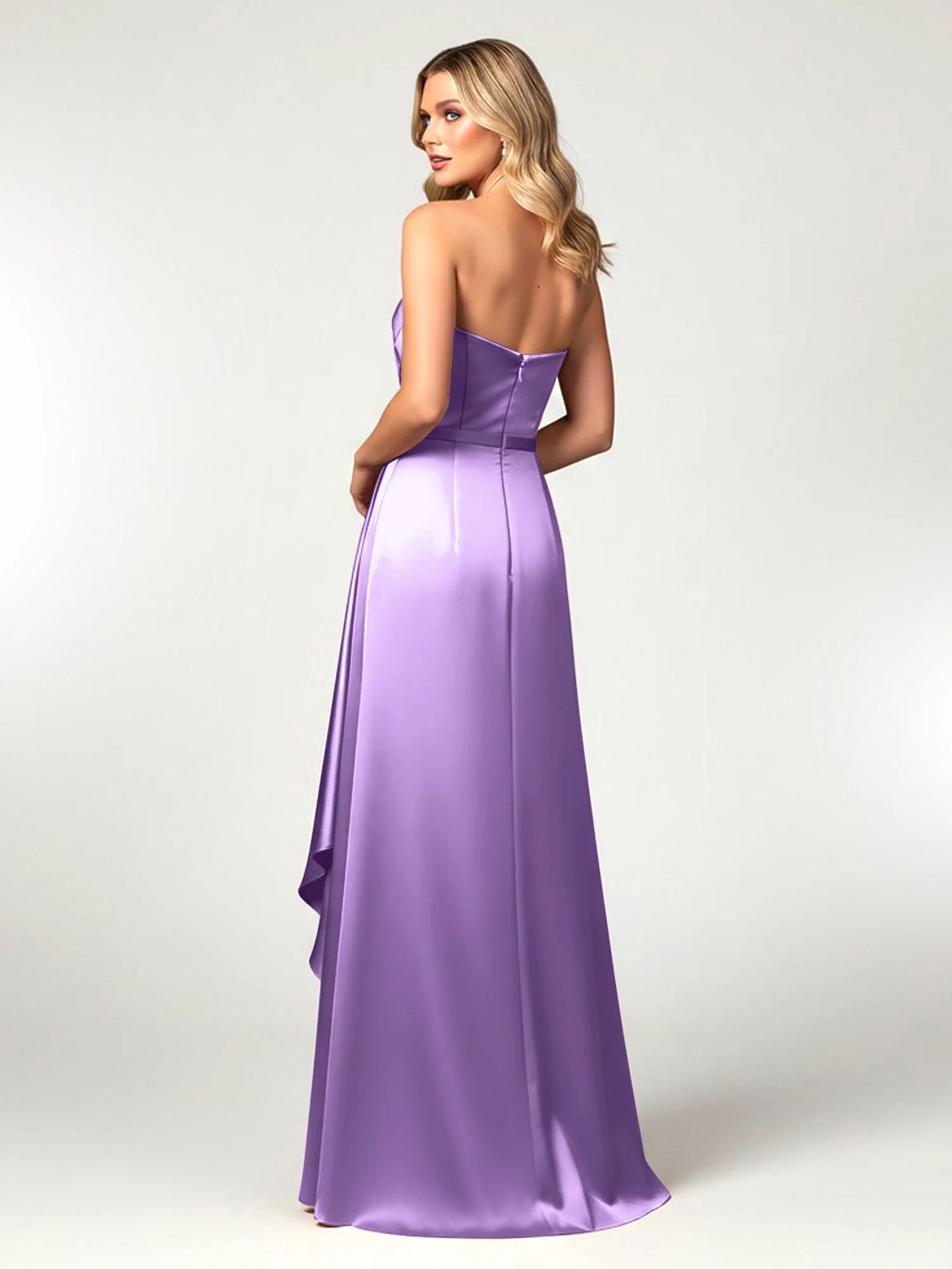 Strapless Sweetheart Neck Wrap Satin Gown Tahiti - Image 2