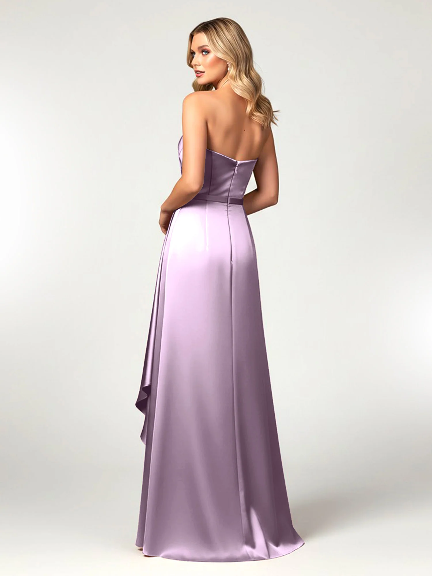 Strapless Sweetheart Neck Wrap Satin Gown Wisteria - Image 2
