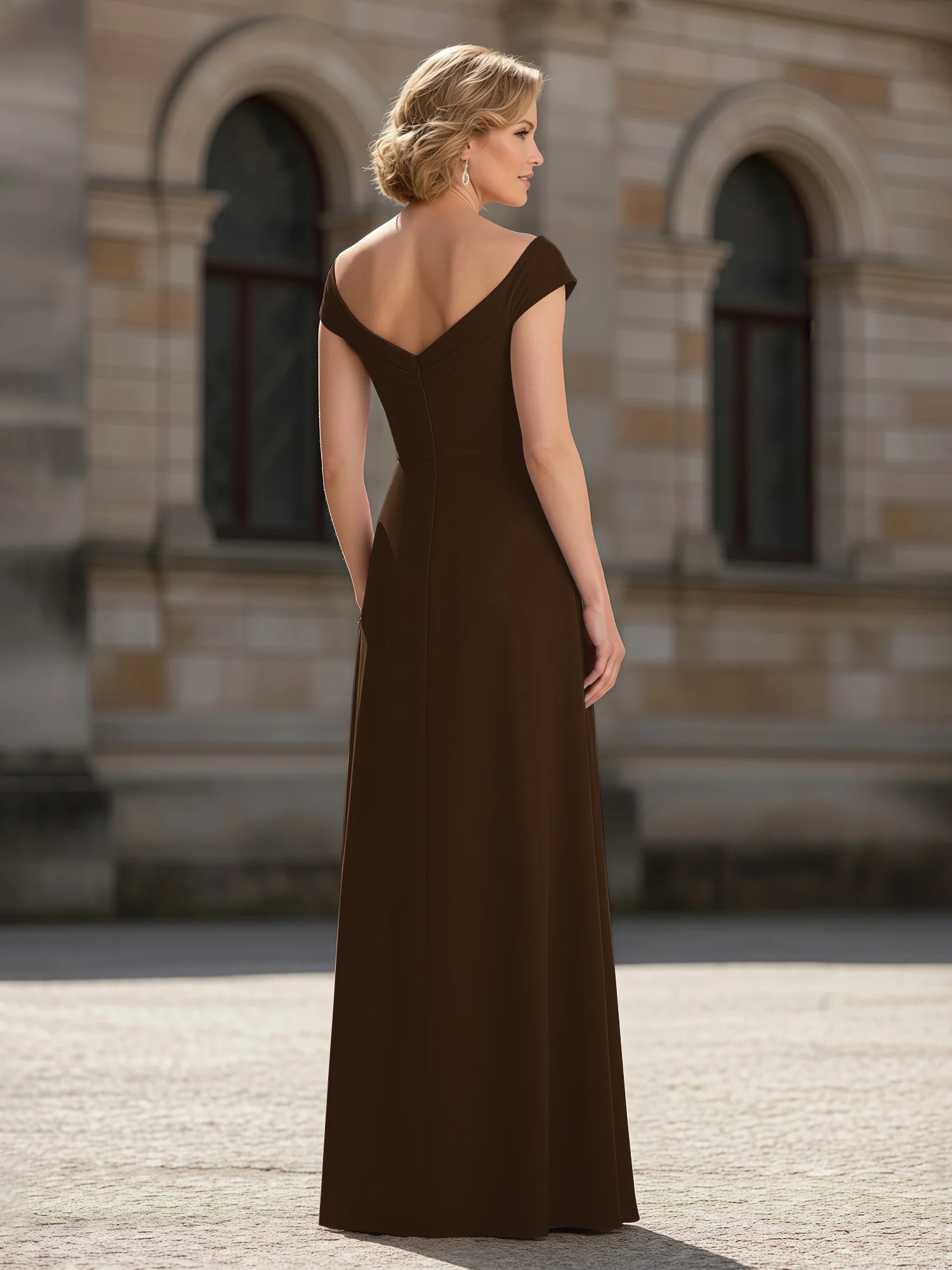 Pleated A-Line Chiffon Floor-Length Dress Brown - Image 2