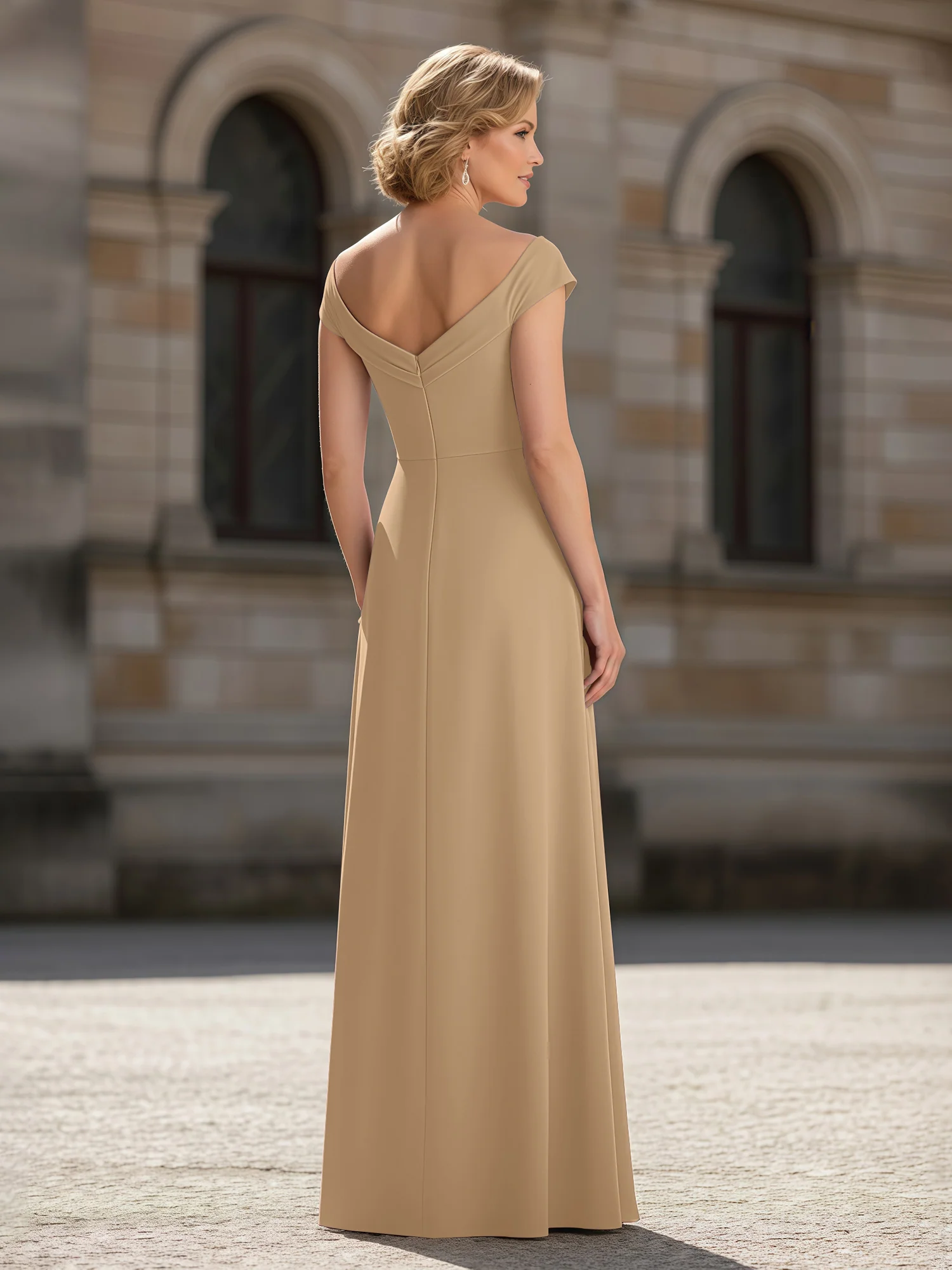 Pleated A-Line Chiffon Floor-Length Dress Champagne - Image 2