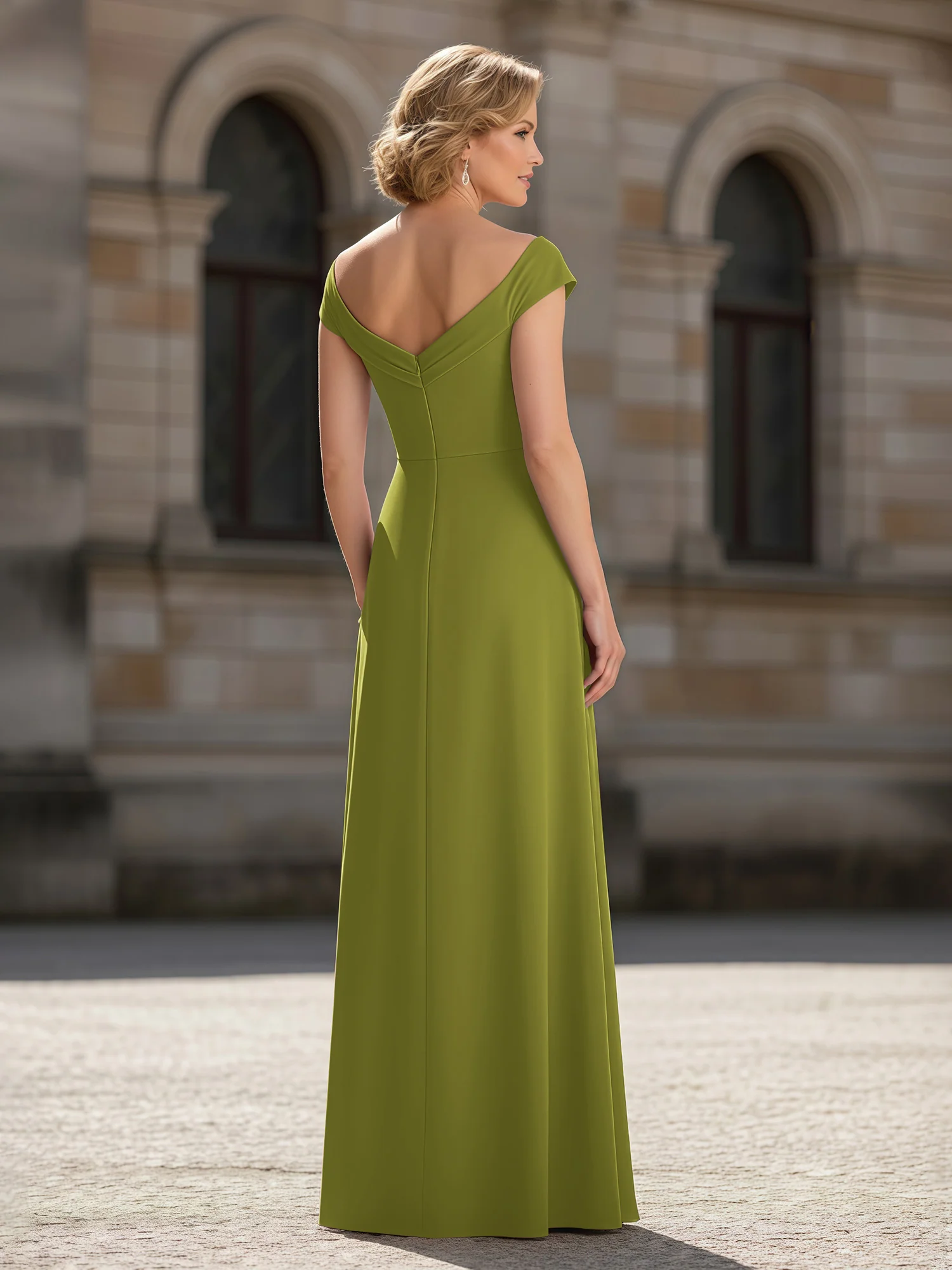 Pleated A-Line Chiffon Floor-Length Dress Clover - Image 2