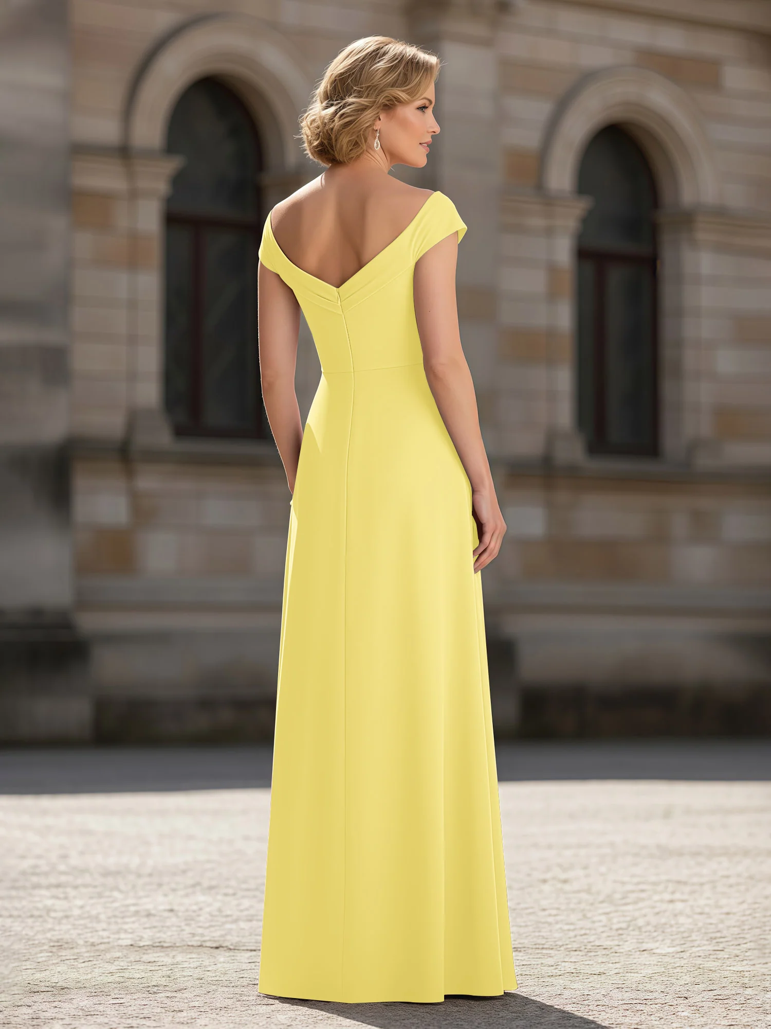 Pleated A-Line Chiffon Floor-Length Dress Daffodil - Image 2