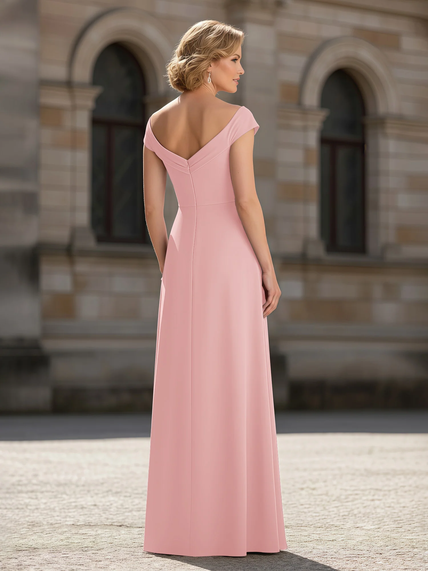 Pleated A-Line Chiffon Floor-Length Dress Dusty Rose - Image 2