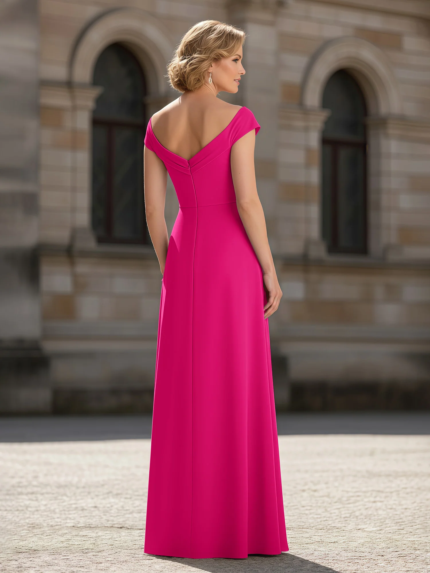 Pleated A-Line Chiffon Floor-Length Dress Fuchsia - Image 2