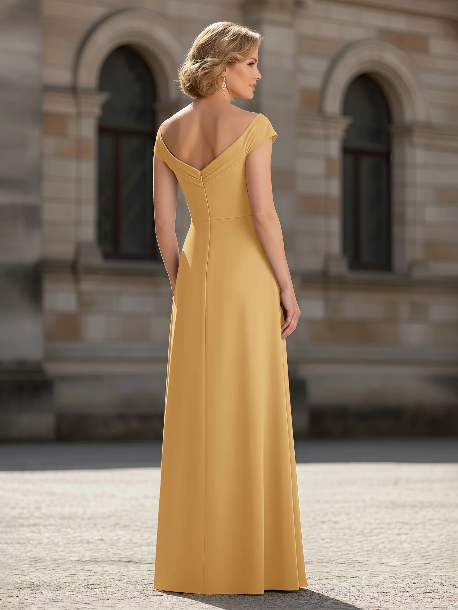 Pleated A-Line Chiffon Floor-Length Dress Gold - Image 2