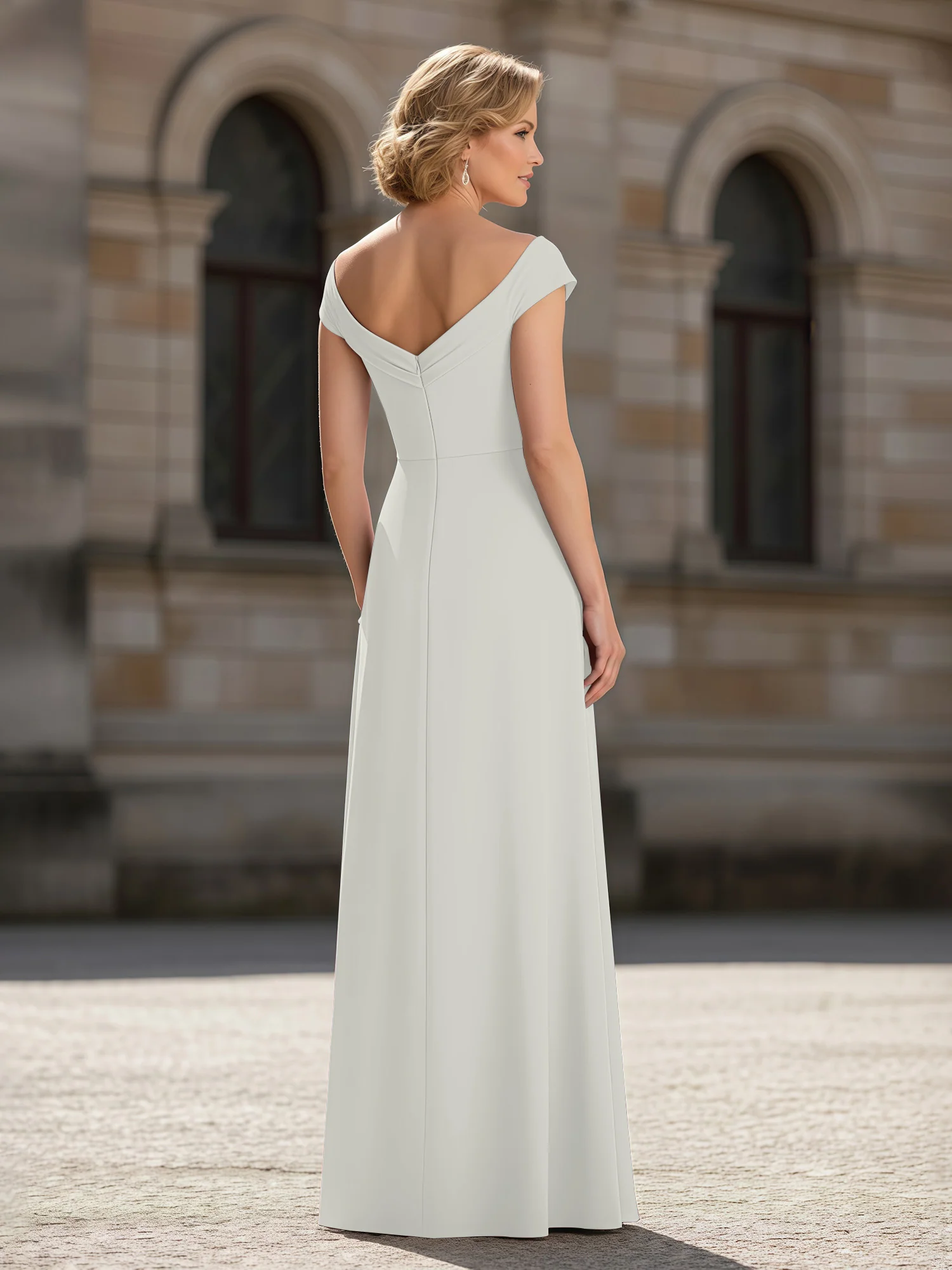 Pleated A-Line Chiffon Floor-Length Dress Ivory - Image 2