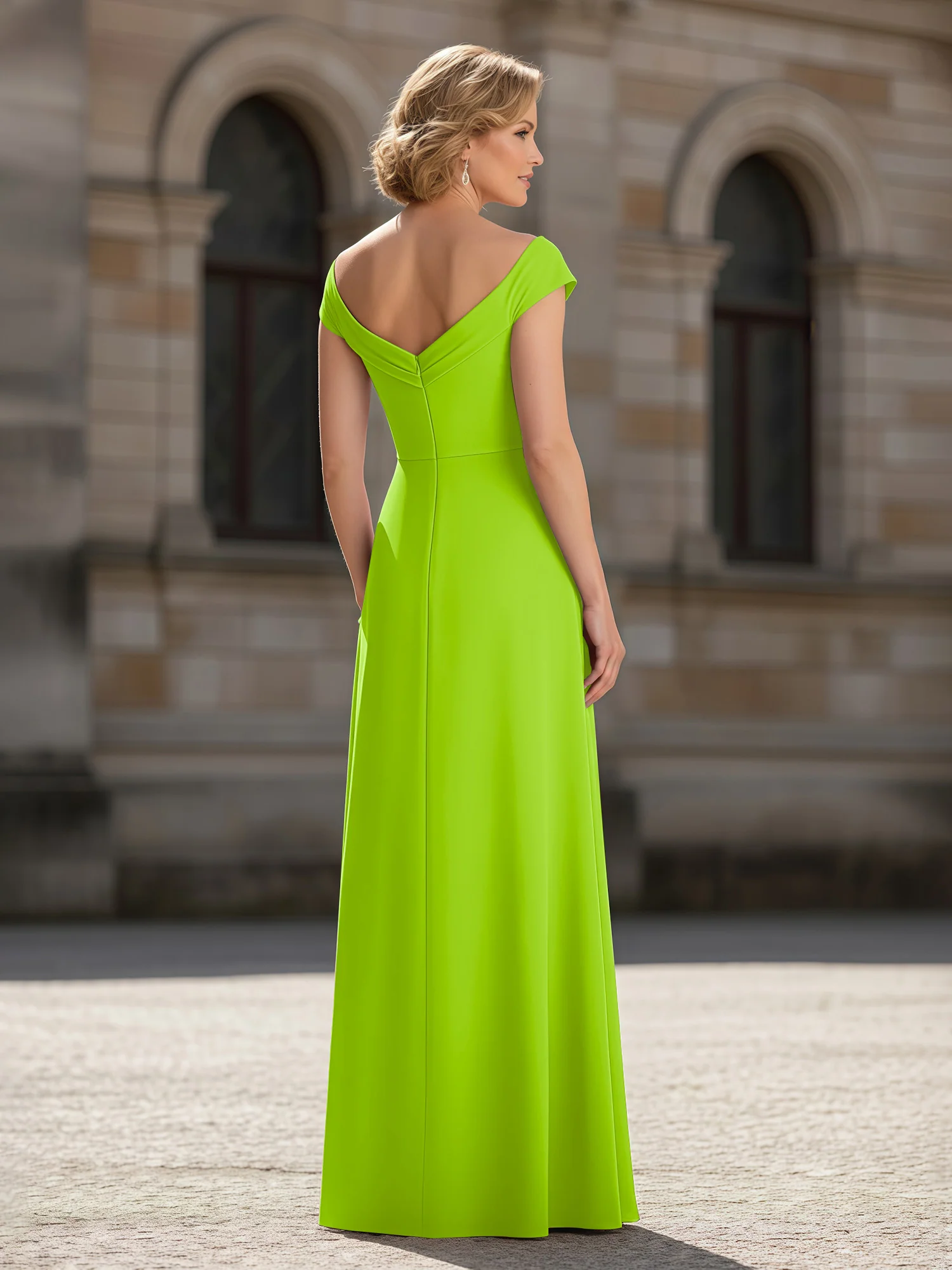 Pleated A-Line Chiffon Floor-Length Dress Lime Green - Image 2