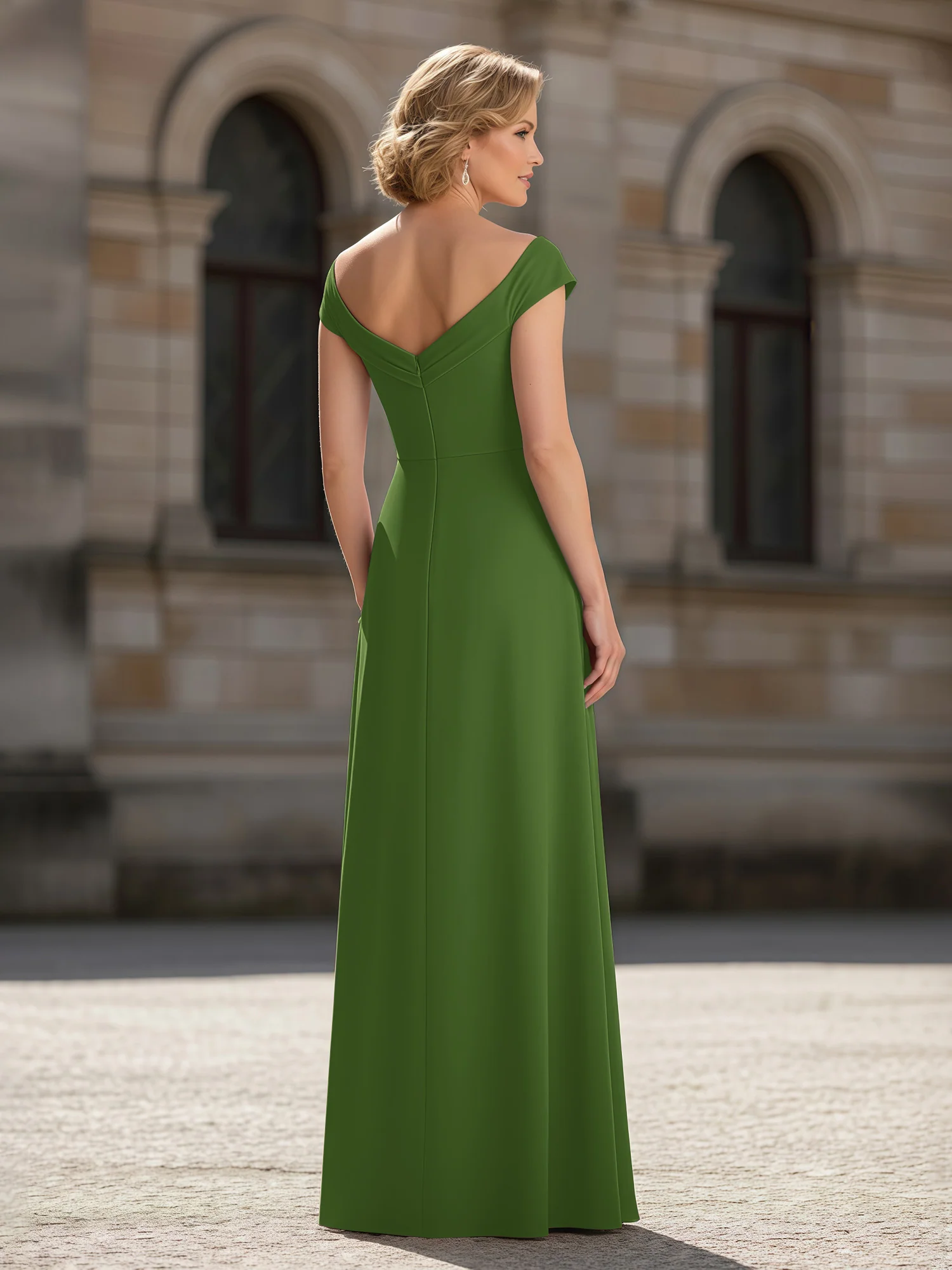 Pleated A-Line Chiffon Floor-Length Dress Moss - Image 2