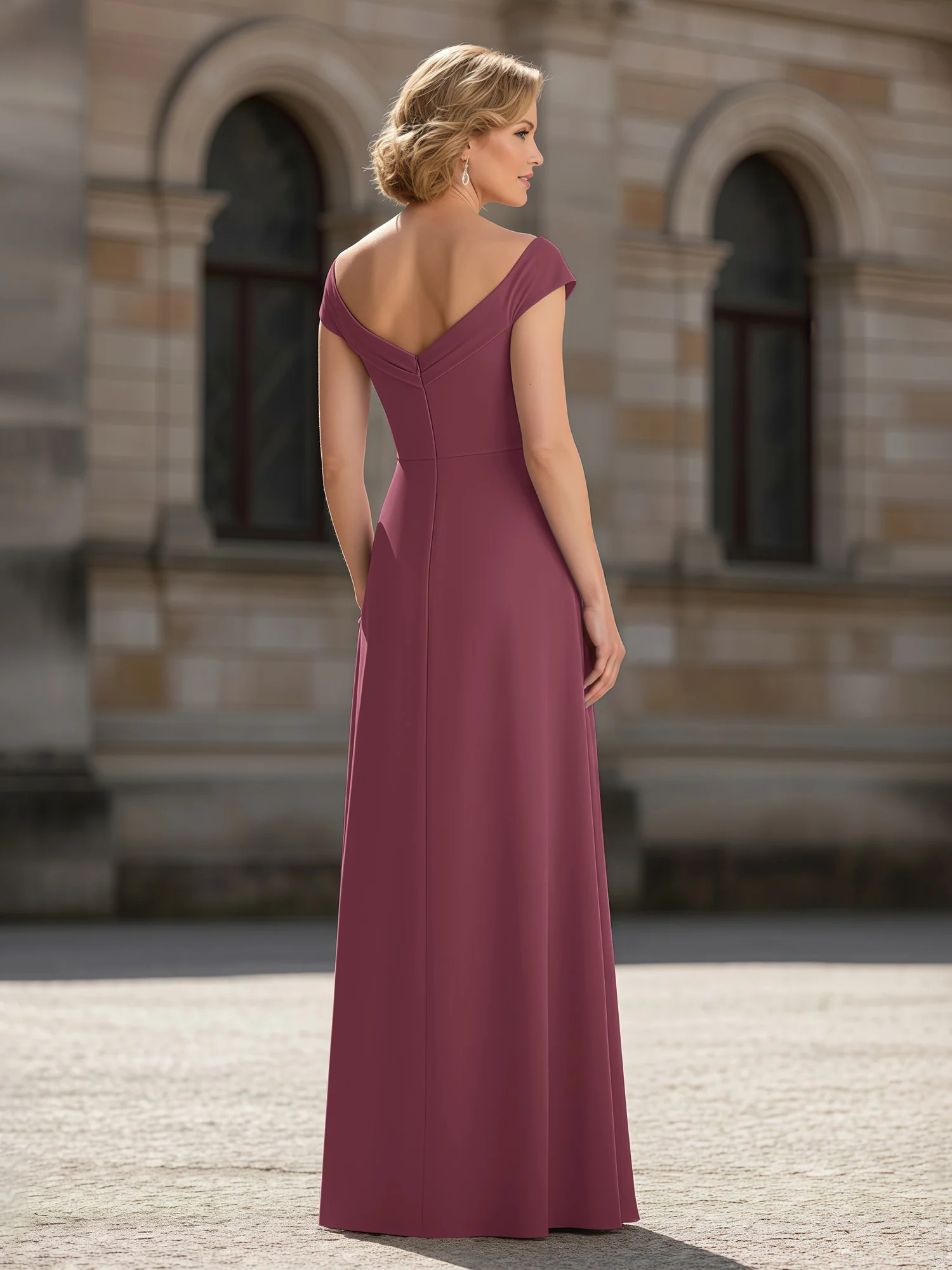 Pleated A-Line Chiffon Floor-Length Dress Mulberry - Image 2