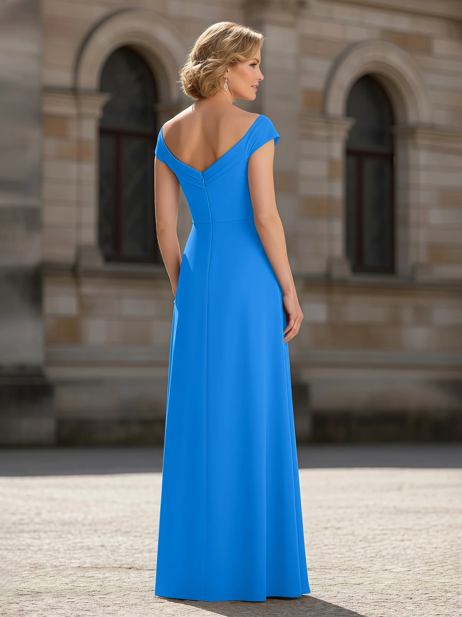 Pleated A-Line Chiffon Floor-Length Dress Ocean Blue - Image 2