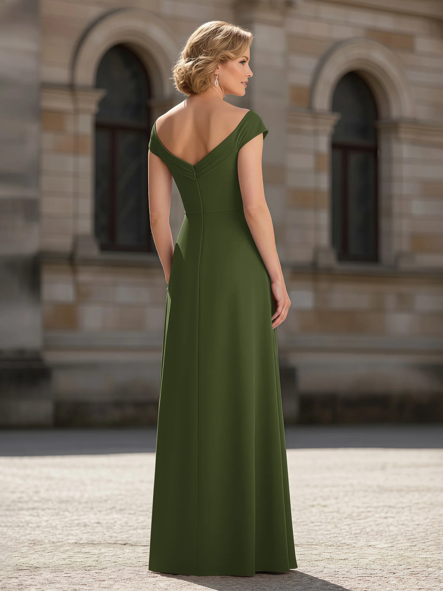 Pleated A-Line Chiffon Floor-Length Dress Olive Green - Image 2